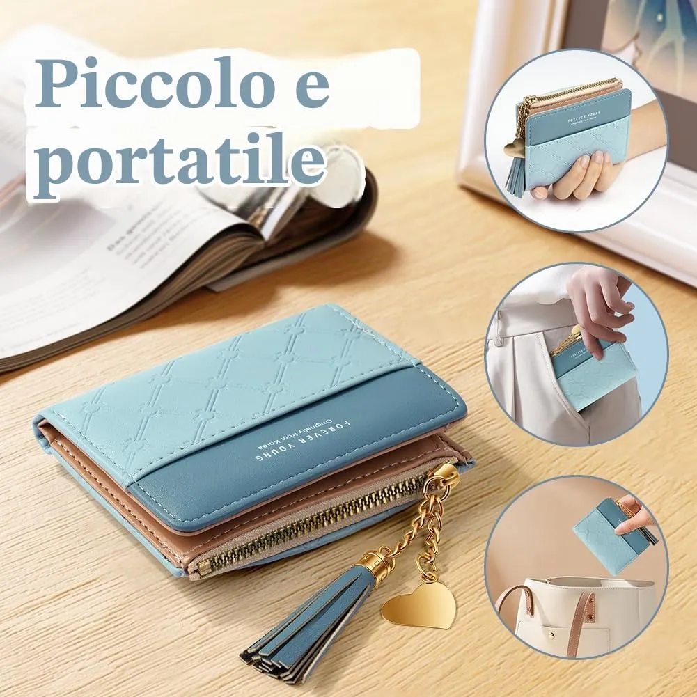 Adiwo Portafoglio Donna, Pelle Portafoglio Portamonete con Cerniera, Piccolo Portafogli in Pelle Sintetica con Scomparto per Monete, Blocco RFID e Molti Altri Scomparti (Blu) - immagine 6