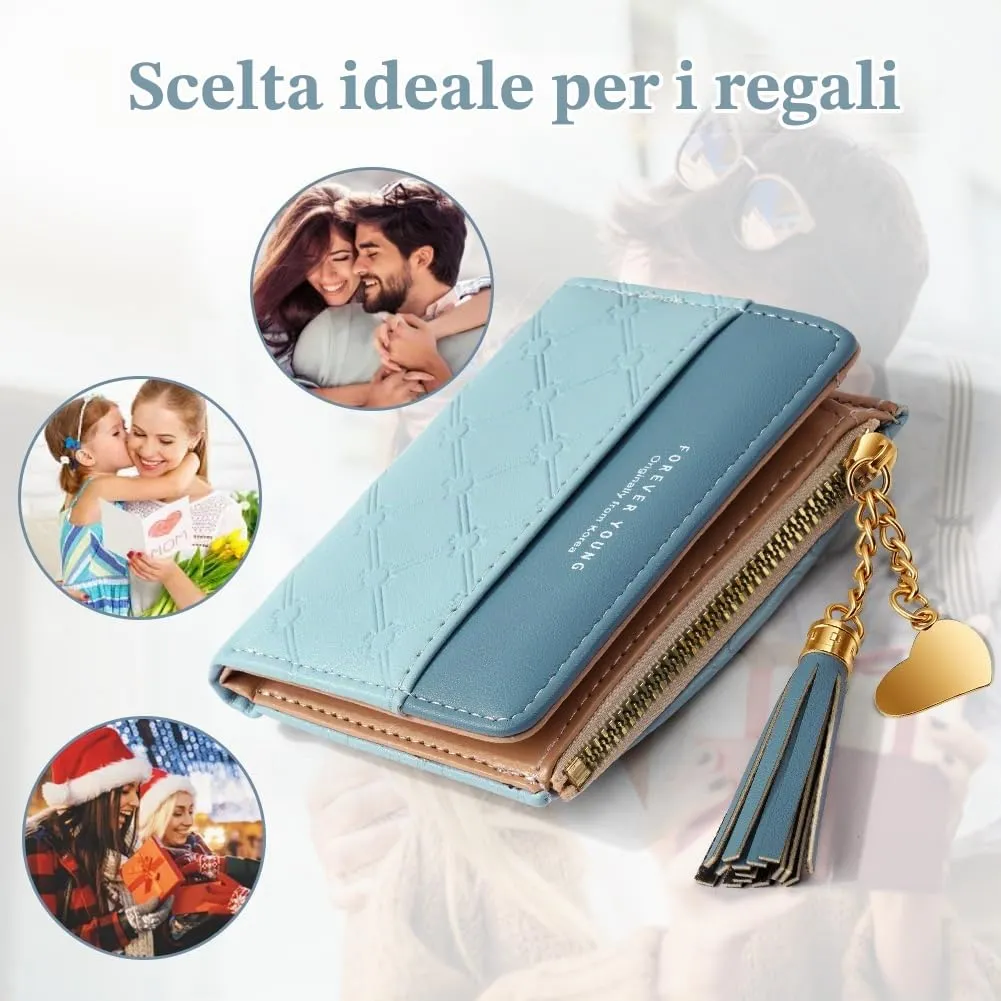 Adiwo Portafoglio Donna, Pelle Portafoglio Portamonete con Cerniera, Piccolo Portafogli in Pelle Sintetica con Scomparto per Monete, Blocco RFID e Molti Altri Scomparti (Blu) - immagine 7