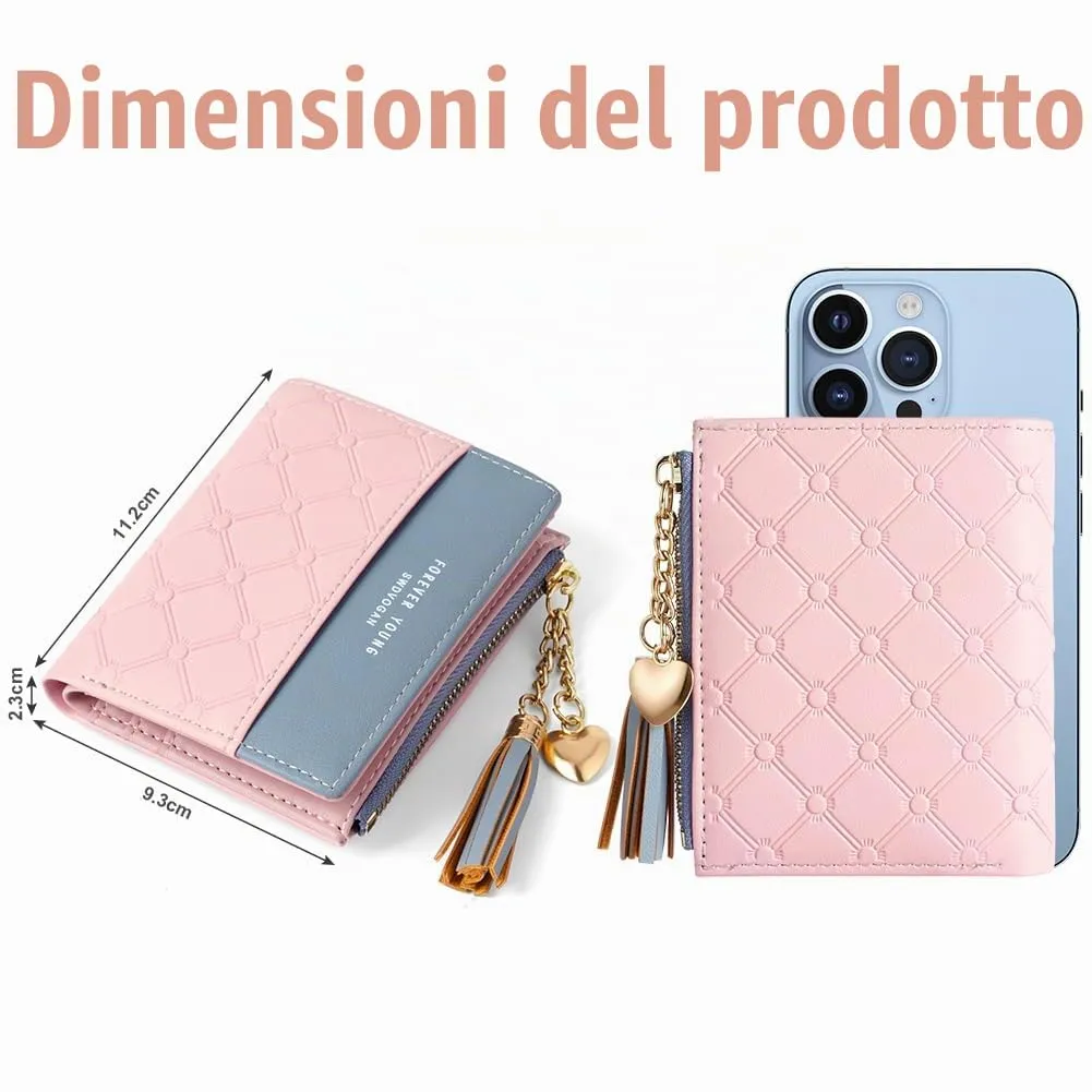 Adiwo Portafoglio Donna, Pelle Portafoglio Portamonete con Cerniera, Piccolo Portafogli in Pelle Sintetica con Scomparto per Monete, Blocco RFID e Molti Altri Scomparti (Rosa) - immagine 2