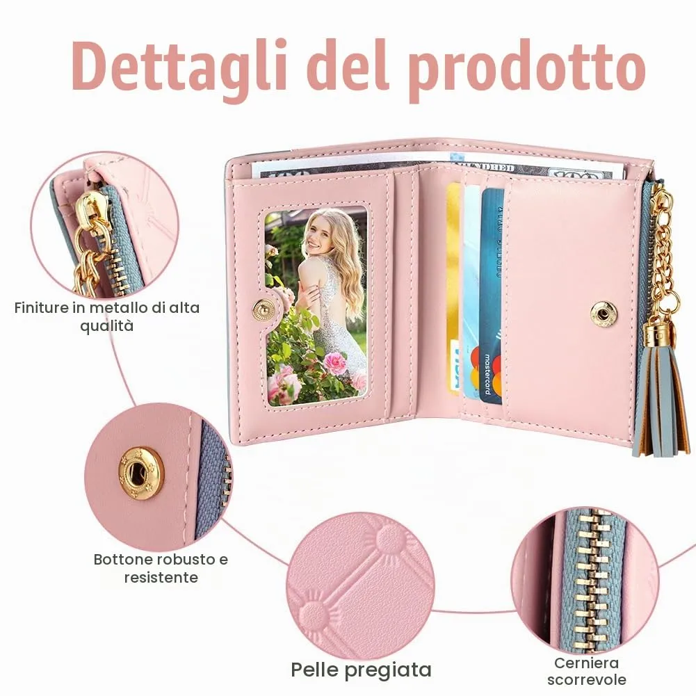Adiwo Portafoglio Donna, Pelle Portafoglio Portamonete con Cerniera, Piccolo Portafogli in Pelle Sintetica con Scomparto per Monete, Blocco RFID e Molti Altri Scomparti (Rosa) - immagine 3