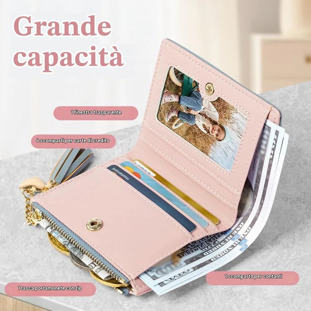 Adiwo Portafoglio Donna, Pelle Portafoglio Portamonete con Cerniera, Piccolo Portafogli in Pelle Sintetica con Scomparto per Monete, Blocco RFID e Molti Altri Scomparti (Rosa) - immagine 4