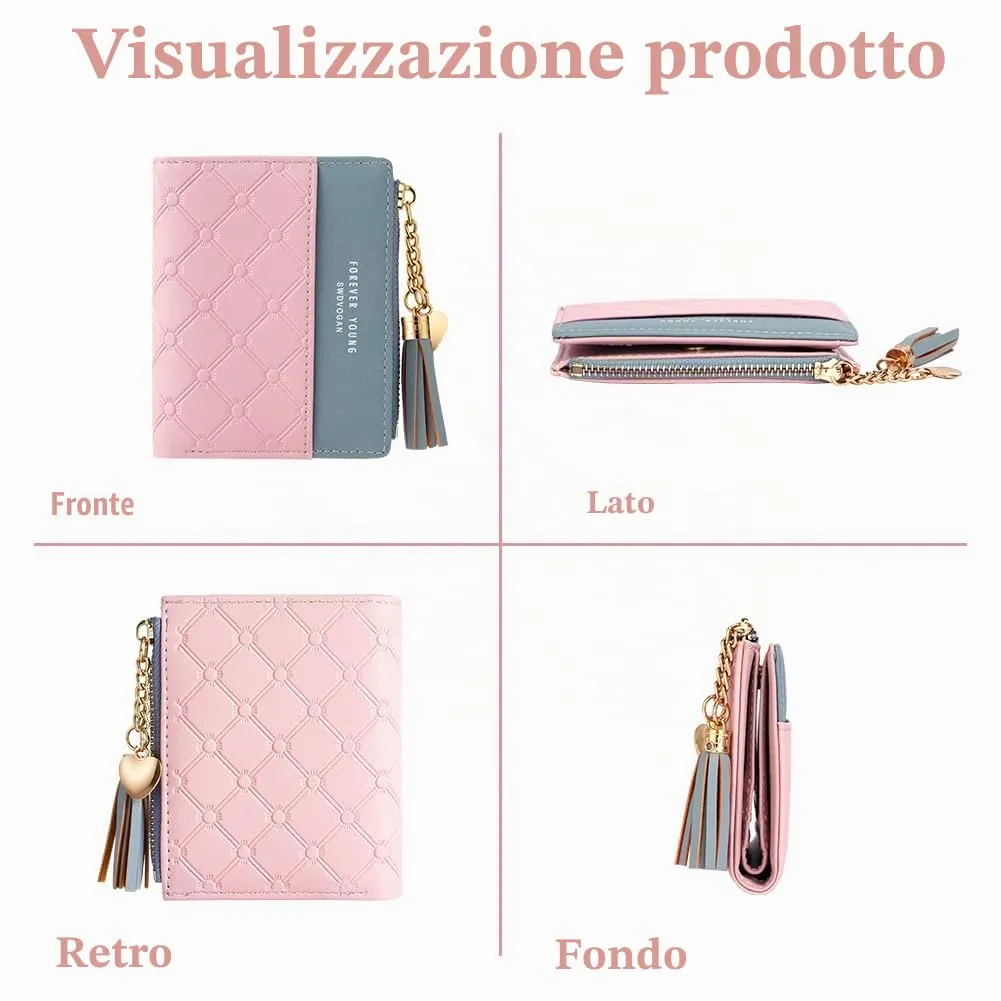 Adiwo Portafoglio Donna, Pelle Portafoglio Portamonete con Cerniera, Piccolo Portafogli in Pelle Sintetica con Scomparto per Monete, Blocco RFID e Molti Altri Scomparti (Rosa) - immagine 5