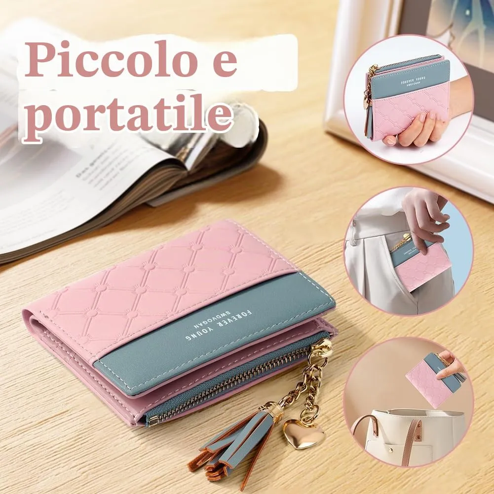 Adiwo Portafoglio Donna, Pelle Portafoglio Portamonete con Cerniera, Piccolo Portafogli in Pelle Sintetica con Scomparto per Monete, Blocco RFID e Molti Altri Scomparti (Rosa) - immagine 6
