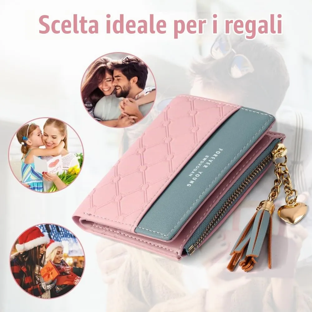Adiwo Portafoglio Donna, Pelle Portafoglio Portamonete con Cerniera, Piccolo Portafogli in Pelle Sintetica con Scomparto per Monete, Blocco RFID e Molti Altri Scomparti (Rosa) - immagine 7