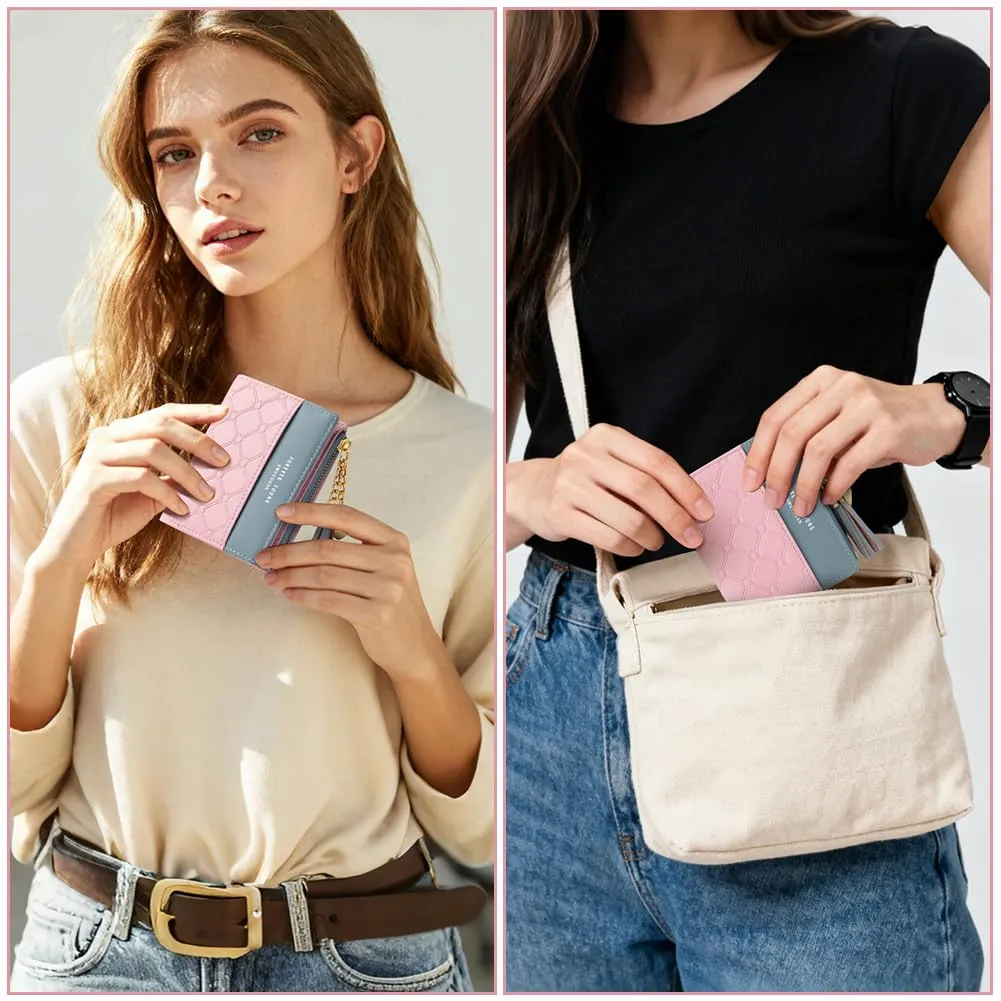 Adiwo Portafoglio Donna, Pelle Portafoglio Portamonete con Cerniera, Piccolo Portafogli in Pelle Sintetica con Scomparto per Monete, Blocco RFID e Molti Altri Scomparti (Rosa) - immagine 8