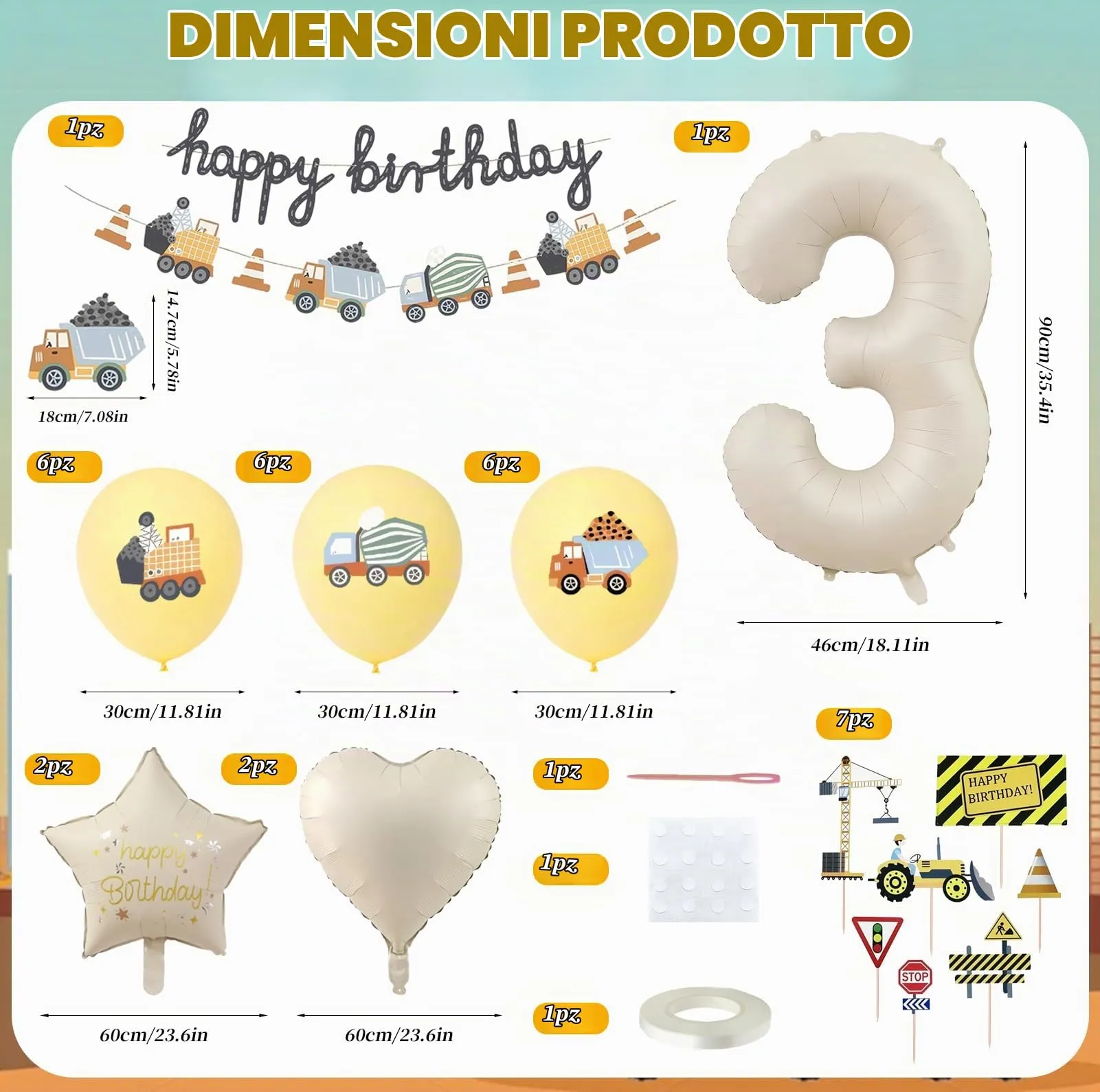 32 Pezzi Decorazione di Compleanno di Escavatori 3 Anni - immagine 2