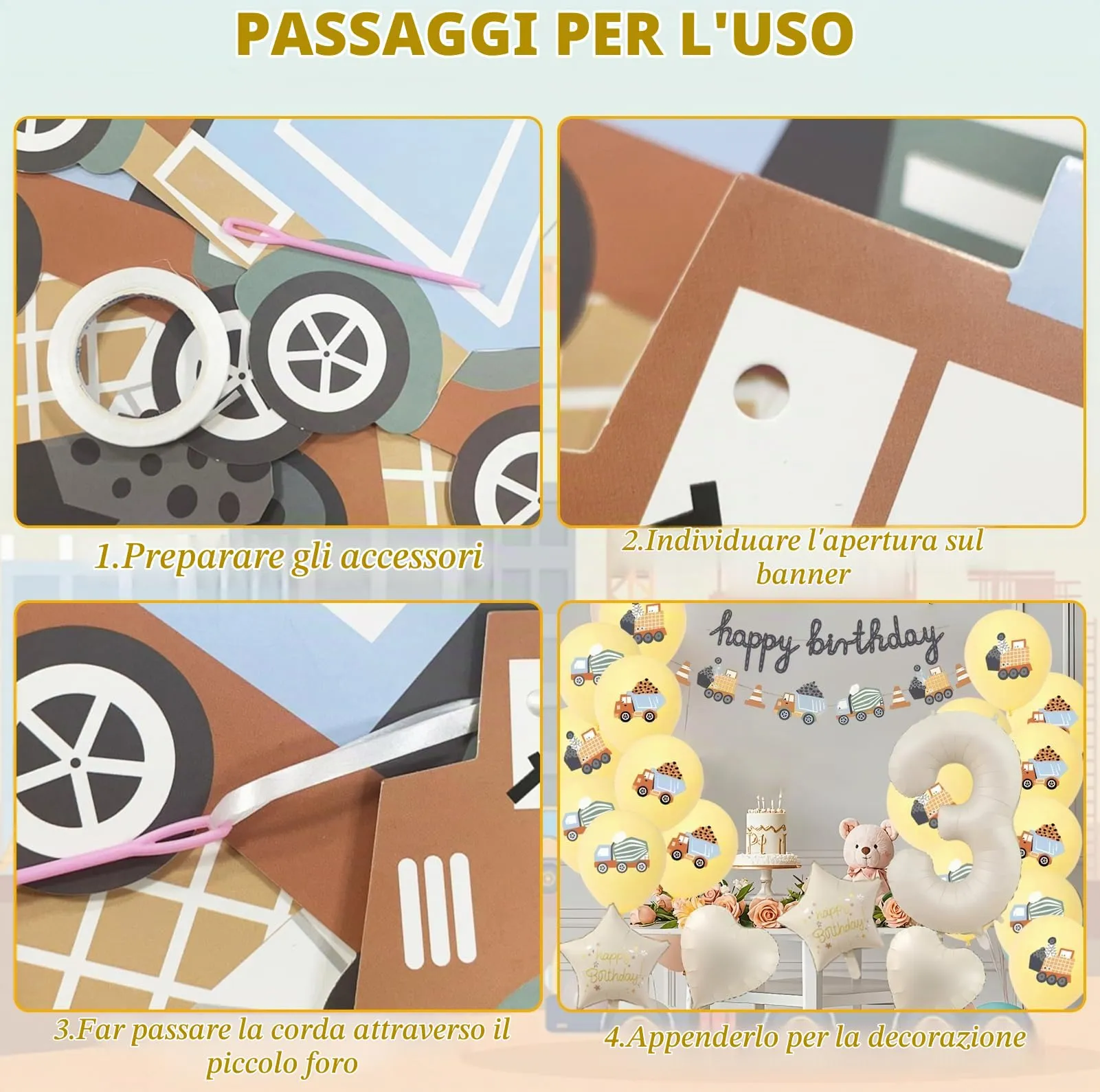 32 Pezzi Decorazione di Compleanno di Escavatori 3 Anni - immagine 3
