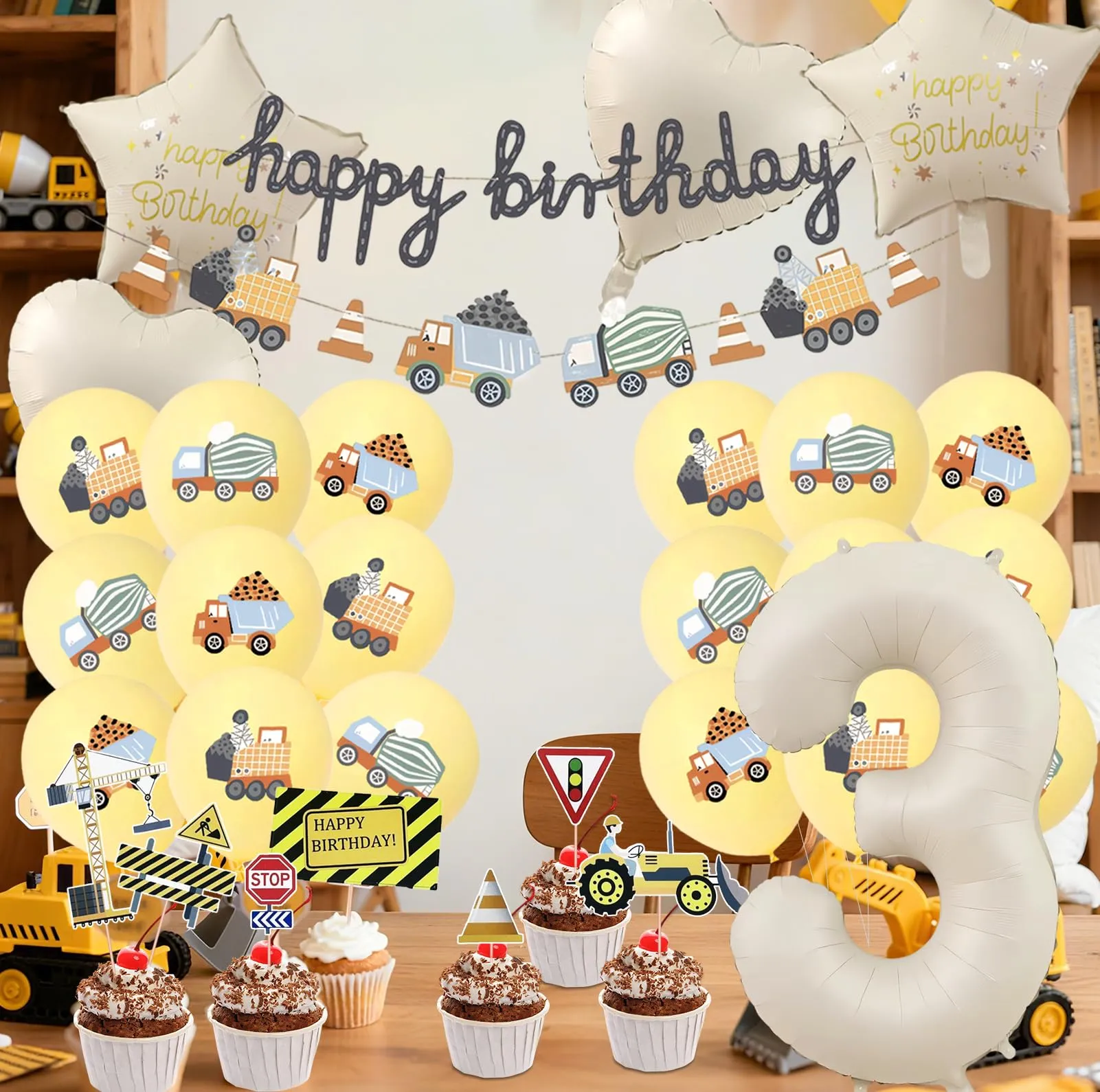 32 Pezzi Decorazione di Compleanno di Escavatori 3 Anni - immagine 4