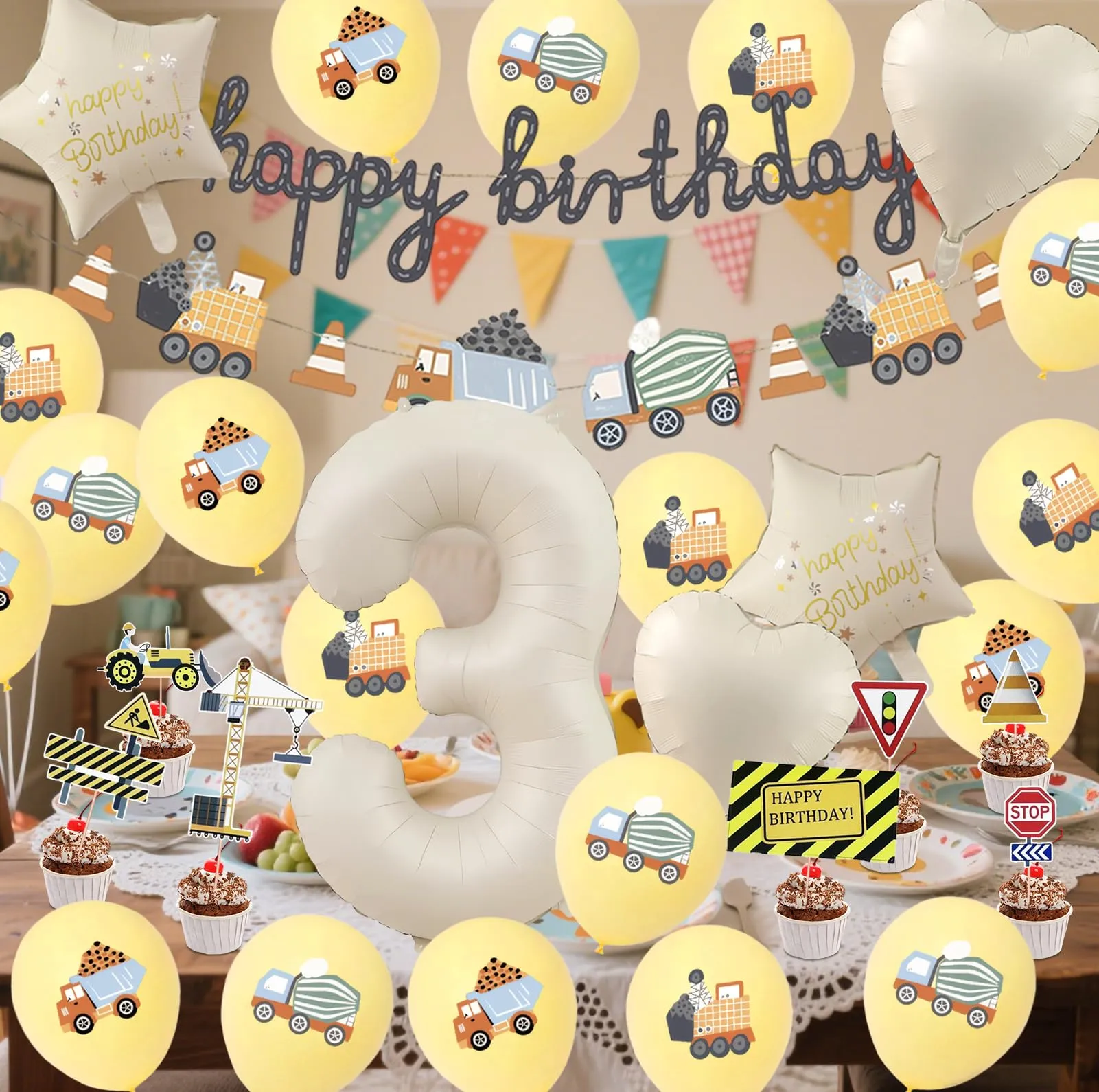 32 Pezzi Decorazione di Compleanno di Escavatori 3 Anni - immagine 5
