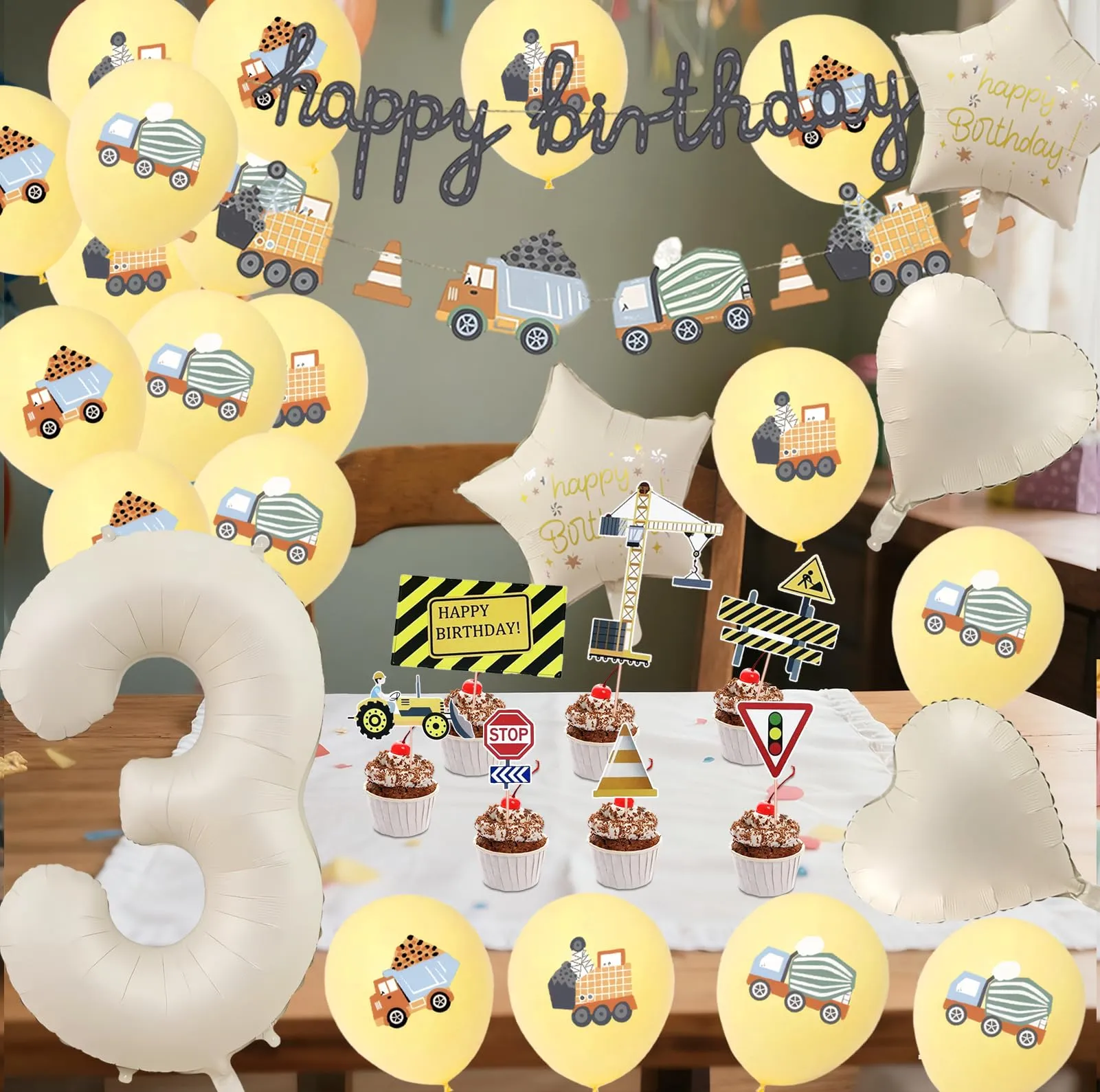 32 Pezzi Decorazione di Compleanno di Escavatori 3 Anni - immagine 6