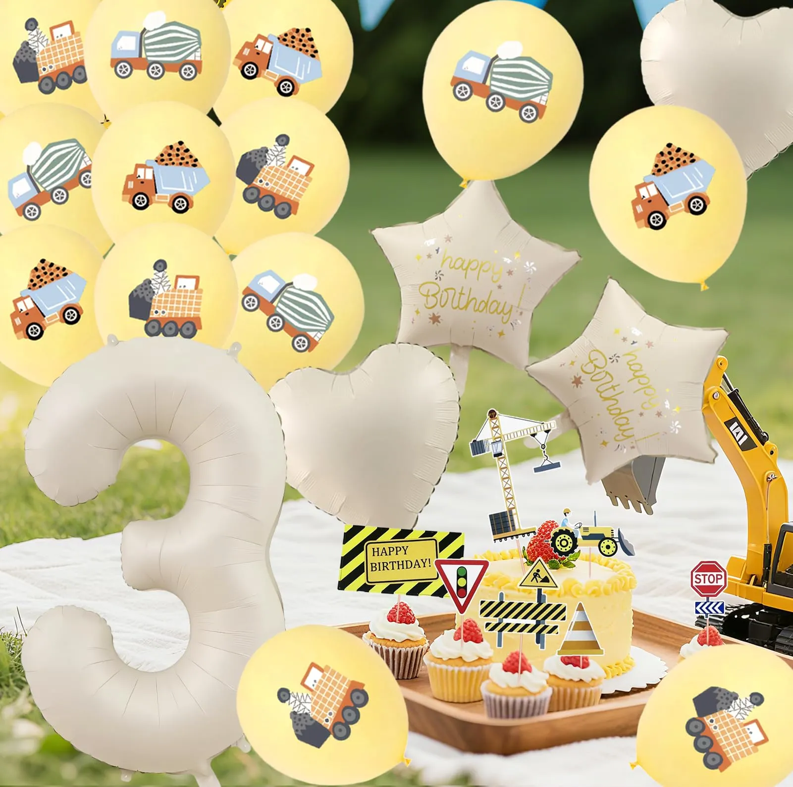 32 Pezzi Decorazione di Compleanno di Escavatori 3 Anni - immagine 7
