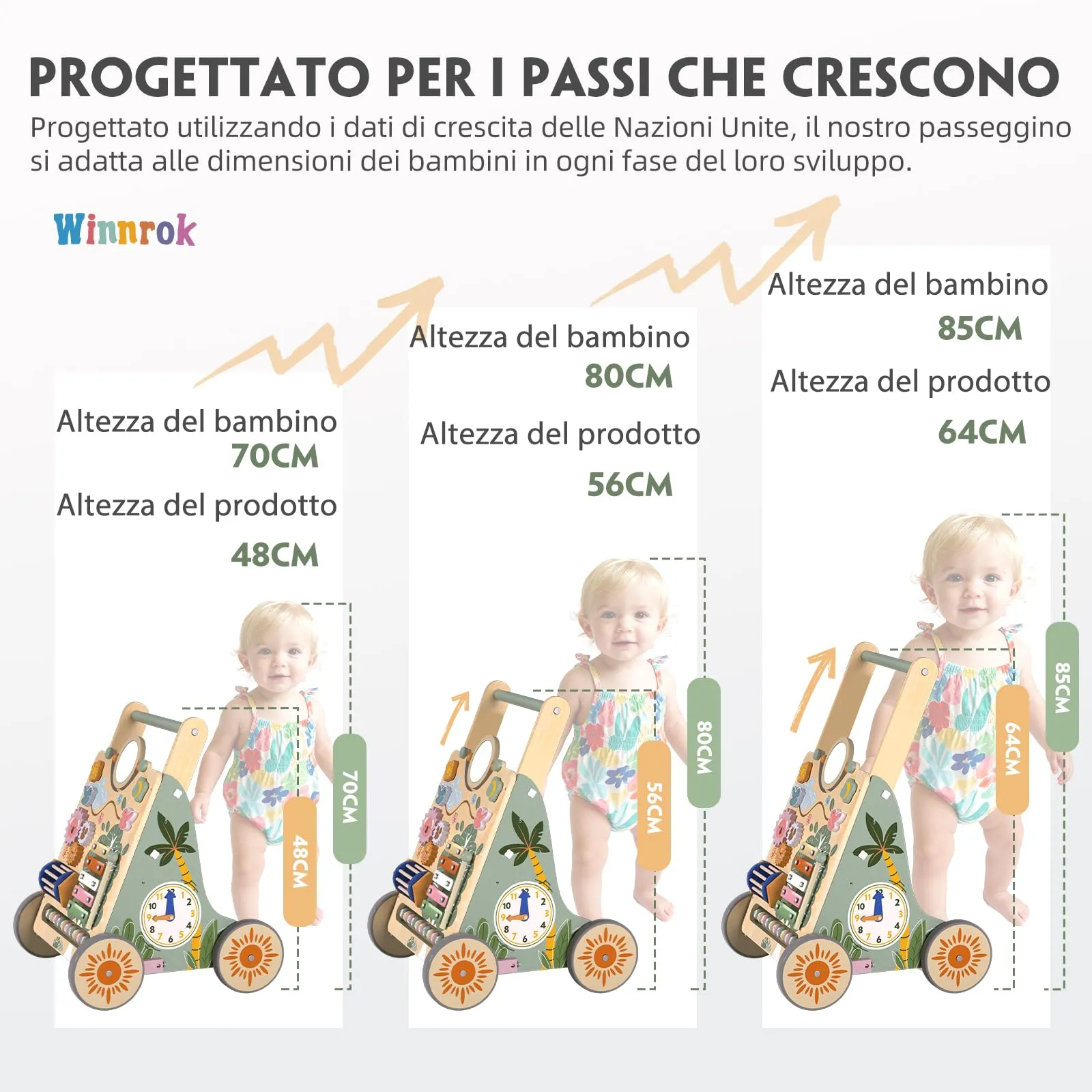 Carrello Primi Passi in Legno, Girello Montessori con Centro Attività - immagine 4