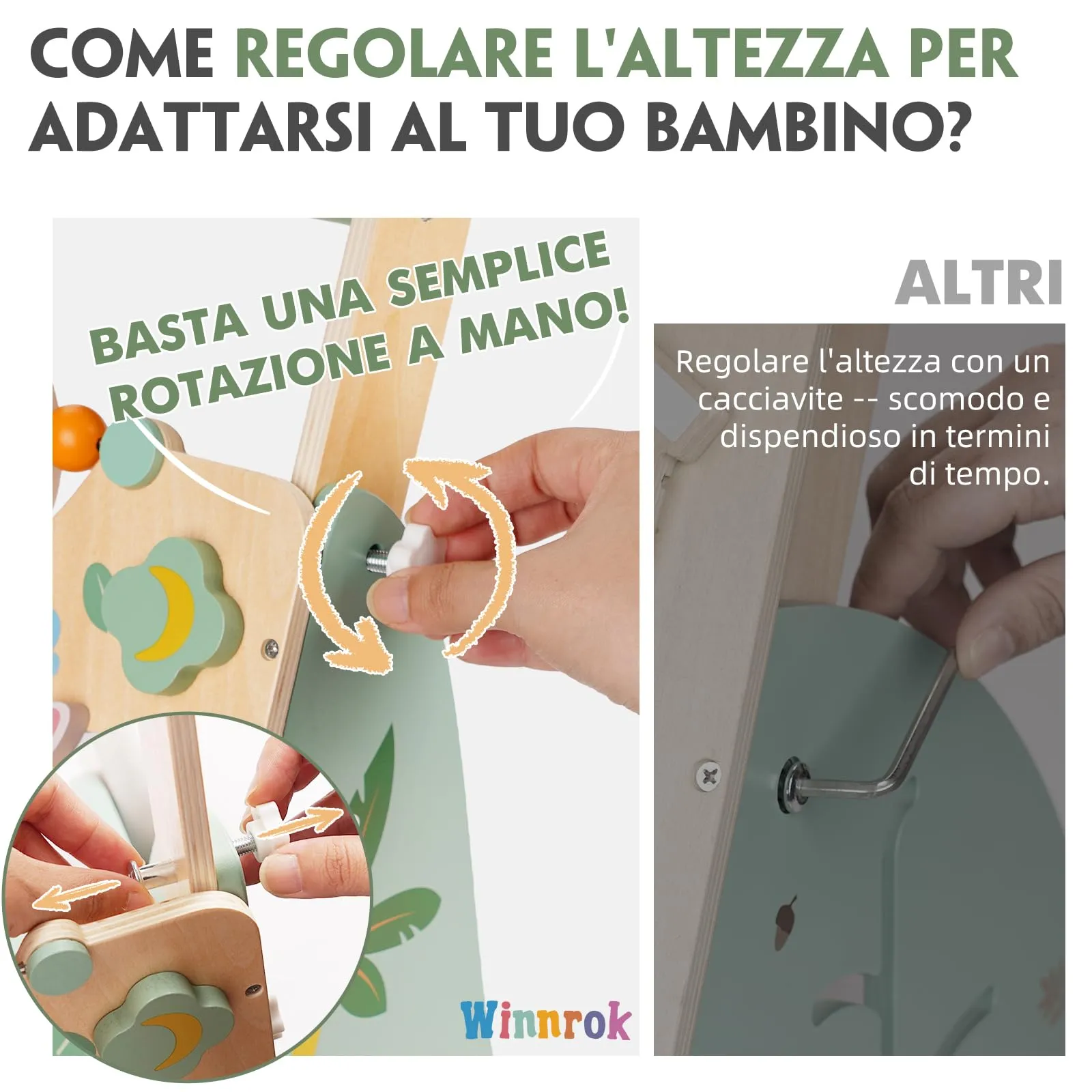 Carrello Primi Passi in Legno, Girello Montessori con Centro Attività - immagine 5