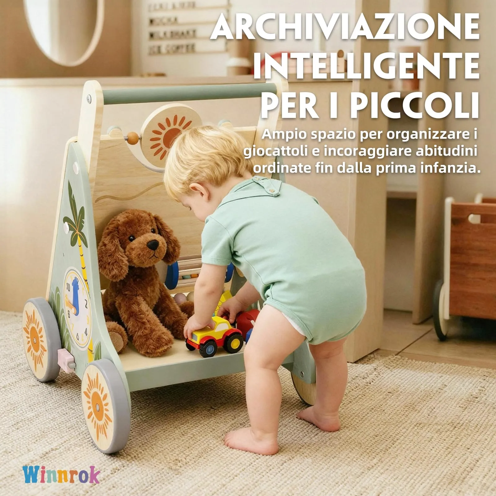 Carrello Primi Passi in Legno, Girello Montessori con Centro Attività - immagine 8