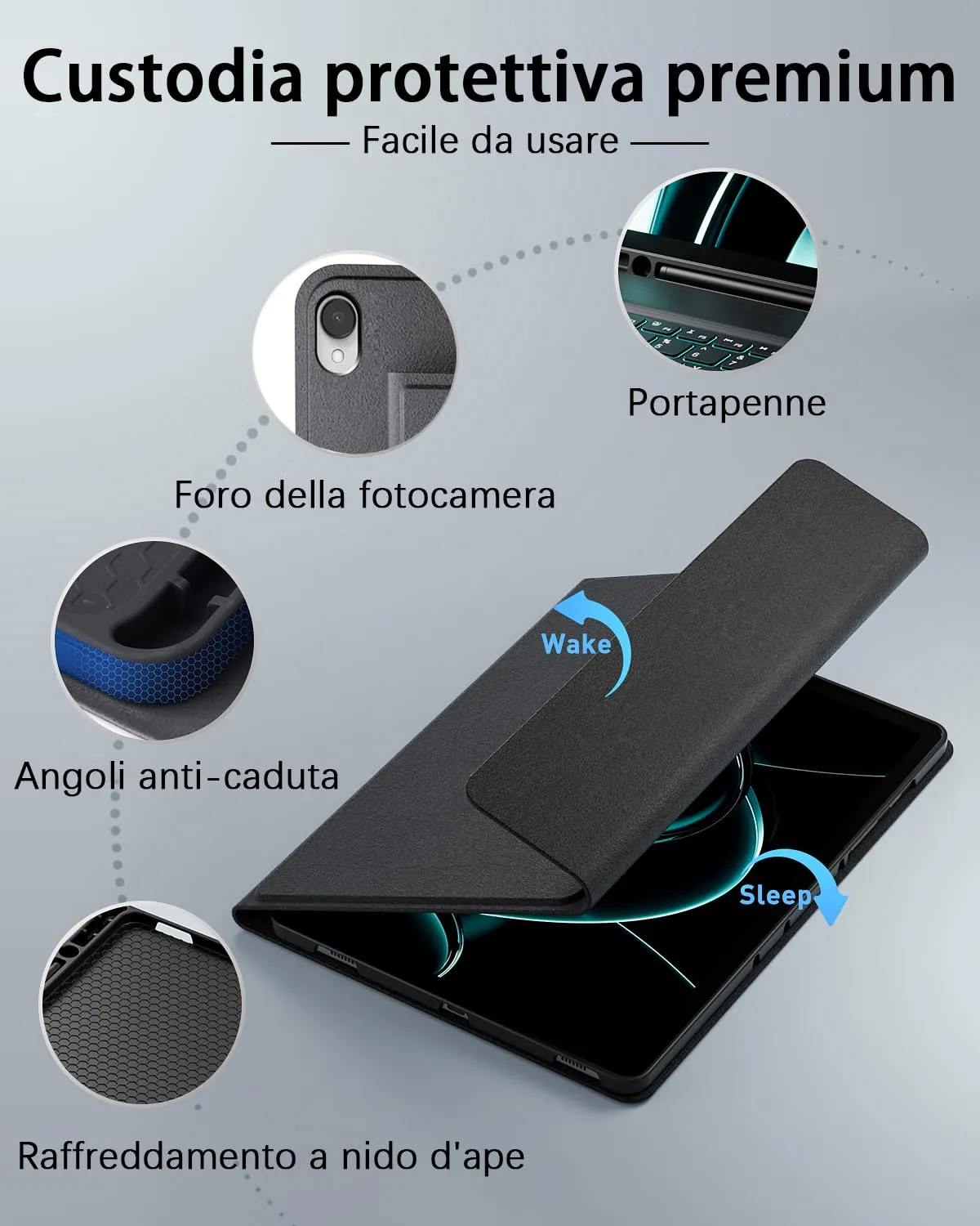 Per Samsung Galaxy Tab S11 (2025) 11 Pollici Cover Custodia Protettivar Con Wireless Bluetooth Italiano (QWERTY) Tastiera Retroilluminati Mouse Con funzione magnetica Backlit Keyboard Case - immagine 6
