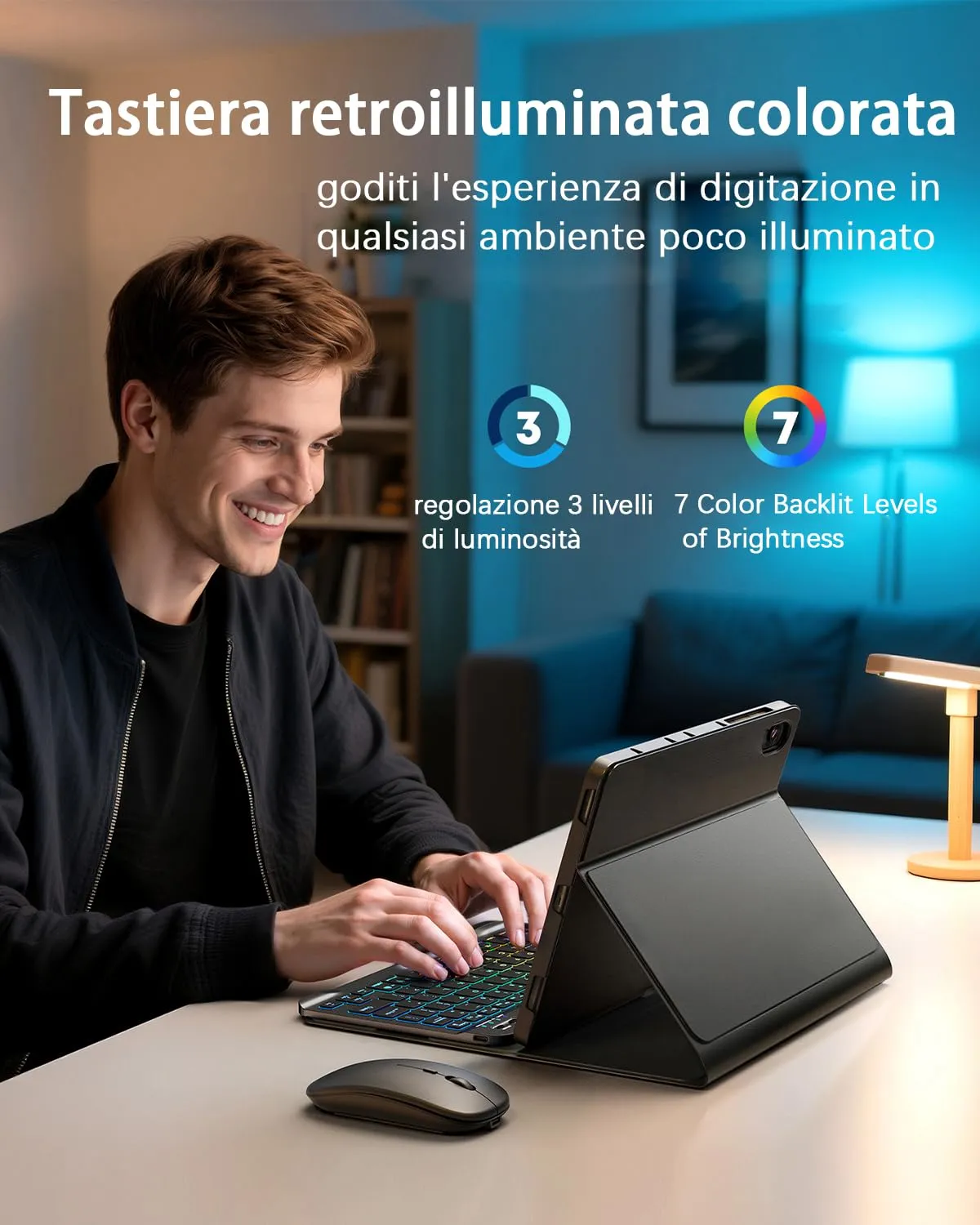 Per Samsung Galaxy Tab S11 (2025) 11 Pollici Cover Custodia Protettivar Con Wireless Bluetooth Italiano (QWERTY) Tastiera Retroilluminati Mouse Con funzione magnetica Backlit Keyboard Case - immagine 7
