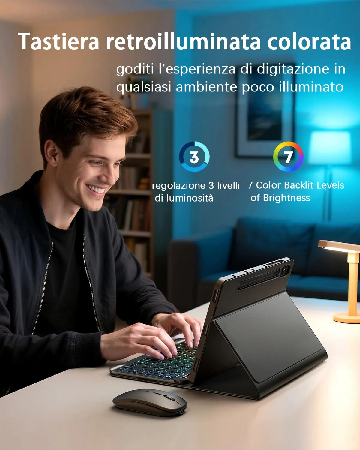 Per Samsung Galaxy Tab S11 Ultra/ S10 Ultra/ S9 Ultra/ S8 Ultra 14.6 Pollici Cover Con Wireless Bluetooth Retroilluminati Italiano (QWERTY) Tastiera e Mouse Custodia Protettivar Backlit Keyboard Case - immagine 6