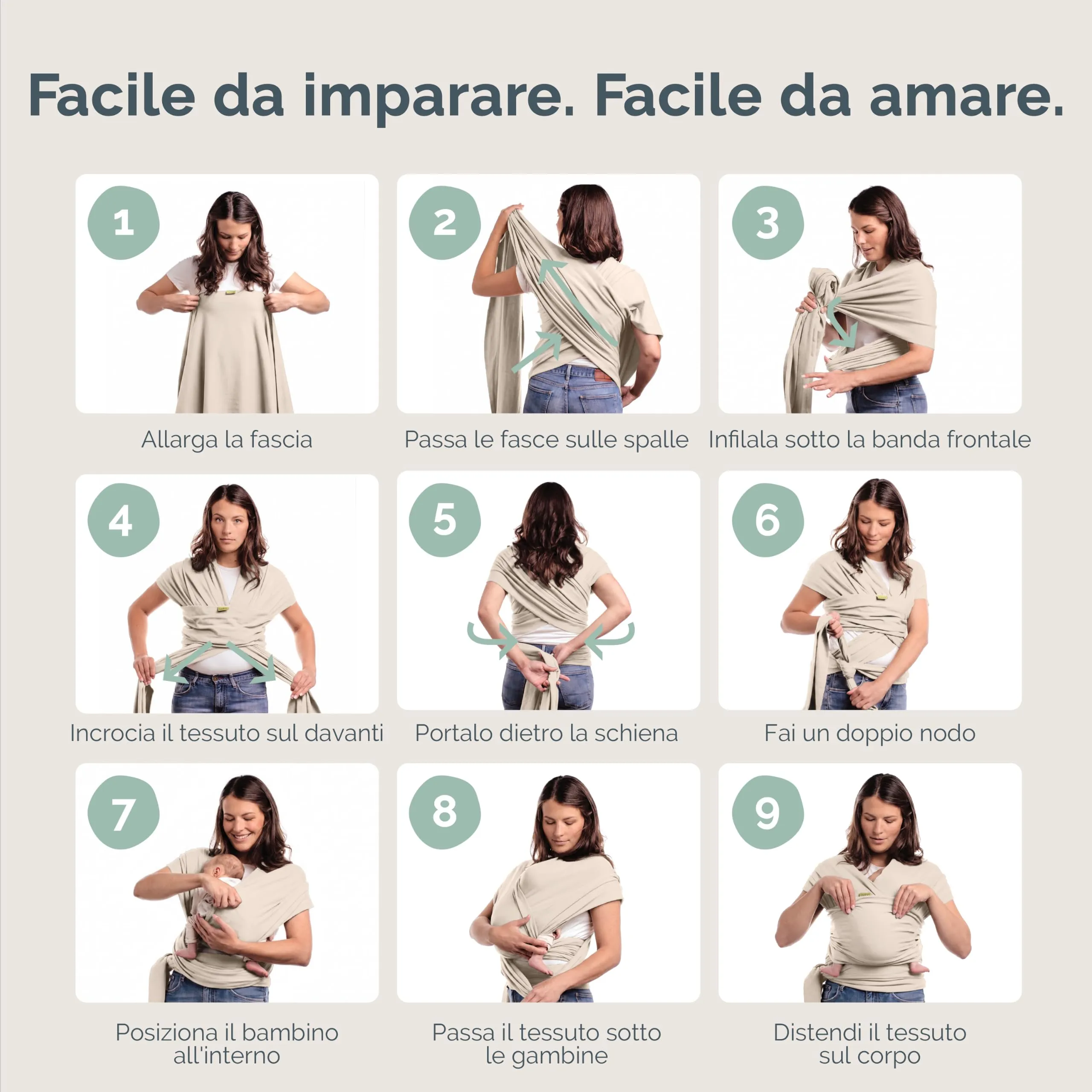 Boba Fascia Porta Bebè Elastica, Cotone, Neonato, Beige - immagine 6