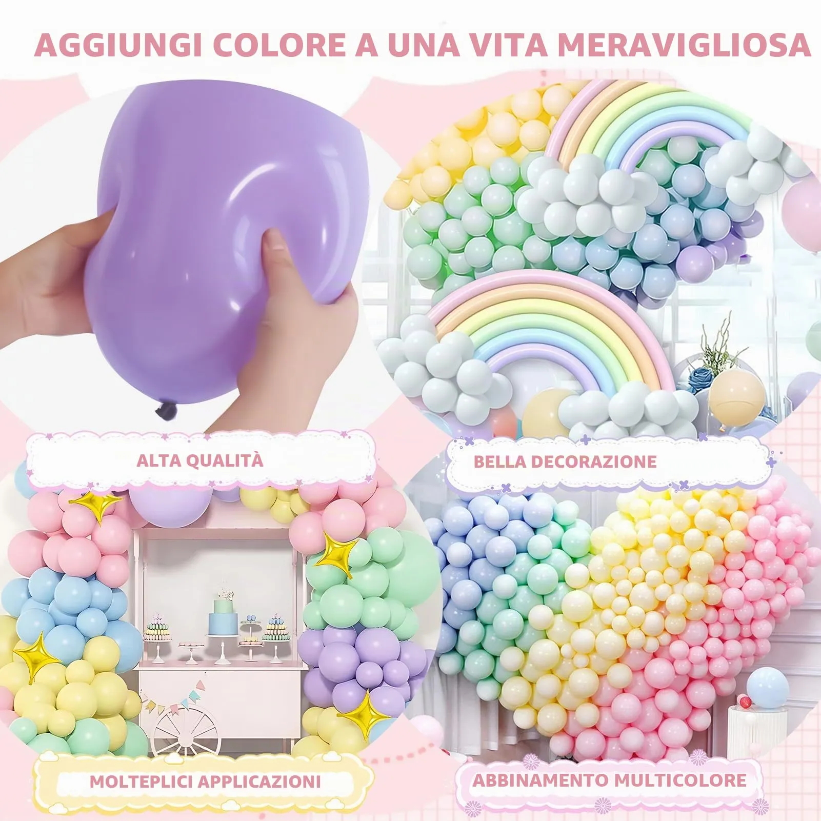 100 Pezzi Palloncini Pastello in Lattice, Palloncini Color Pastello - immagine 4