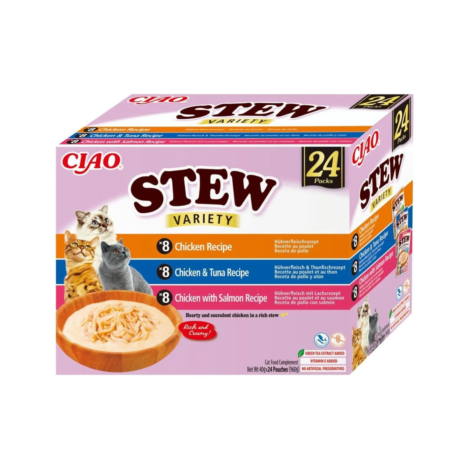 INABA Ciao Stew, Cibo Umido, Multipack Pollo, Tonno e Salmone, 960g - immagine 1