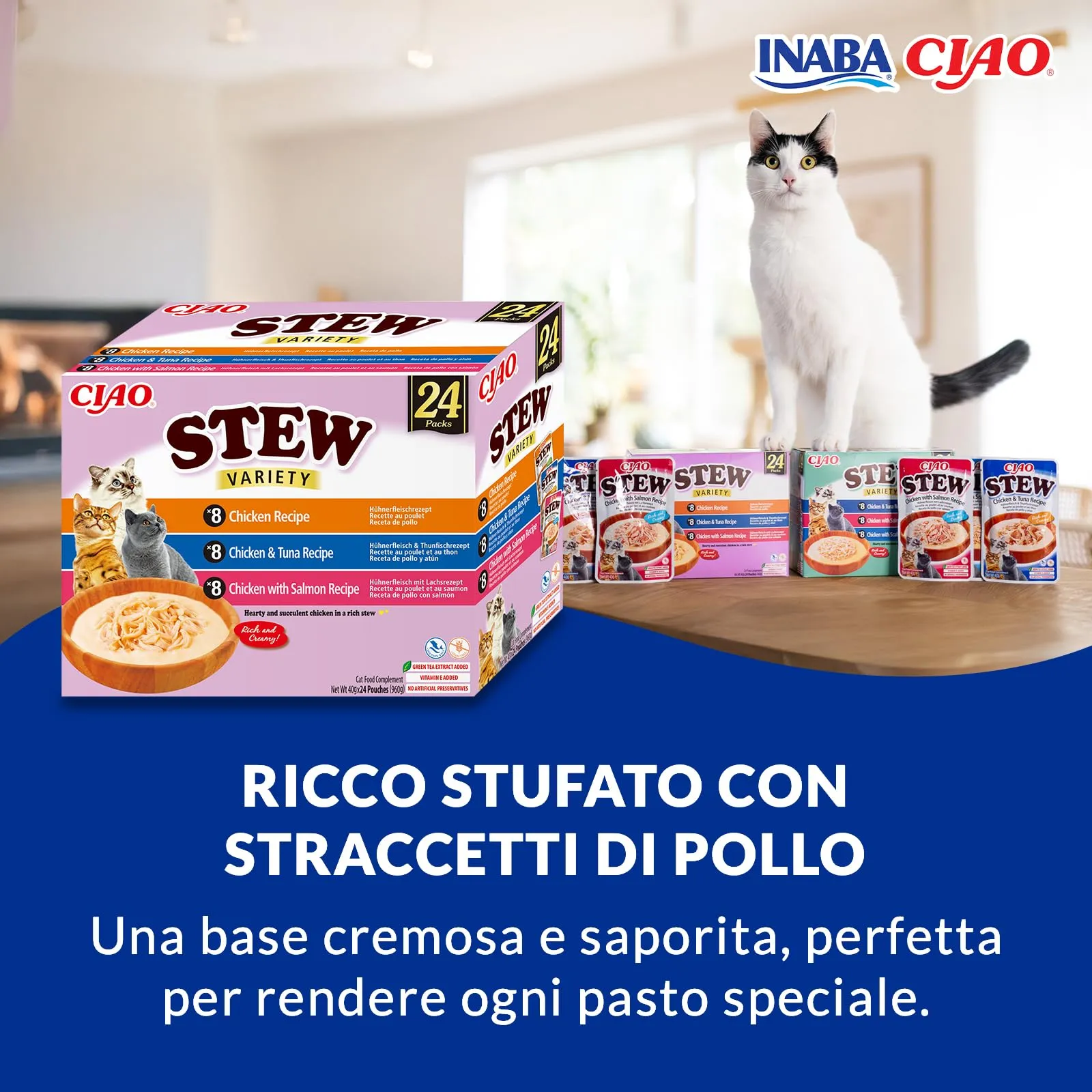 INABA Ciao Stew, Cibo Umido, Multipack Pollo, Tonno e Salmone, 960g - immagine 2