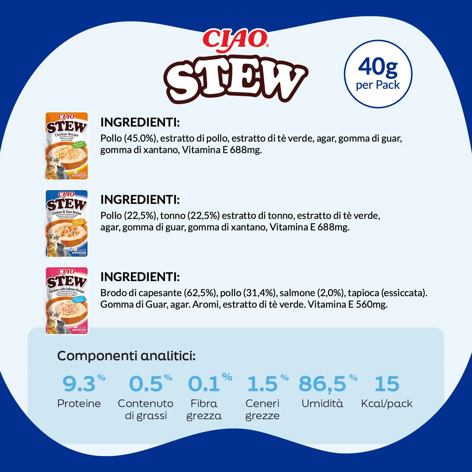 INABA Ciao Stew, Cibo Umido, Multipack Pollo, Tonno e Salmone, 960g - immagine 7