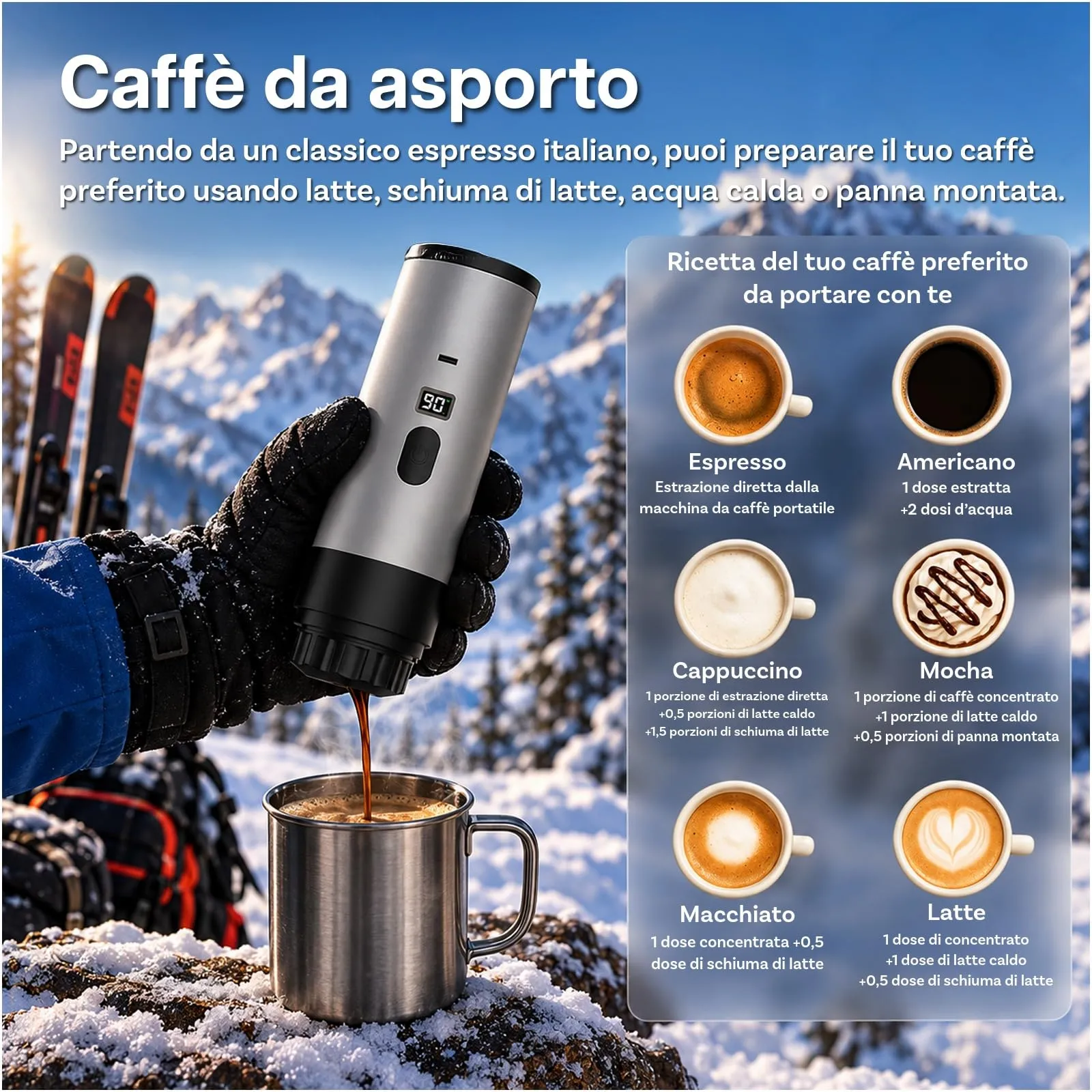 MMOBIEL Macchina Caffè Portatile Macchina da Caffè Espresso da Elettrica con Supporto, Riscaldante & USB-C – Compatibile con Capsule & Caffè Macinato per Viaggio, Campeggio, Casa, Auto, Ufficio - immagine 2