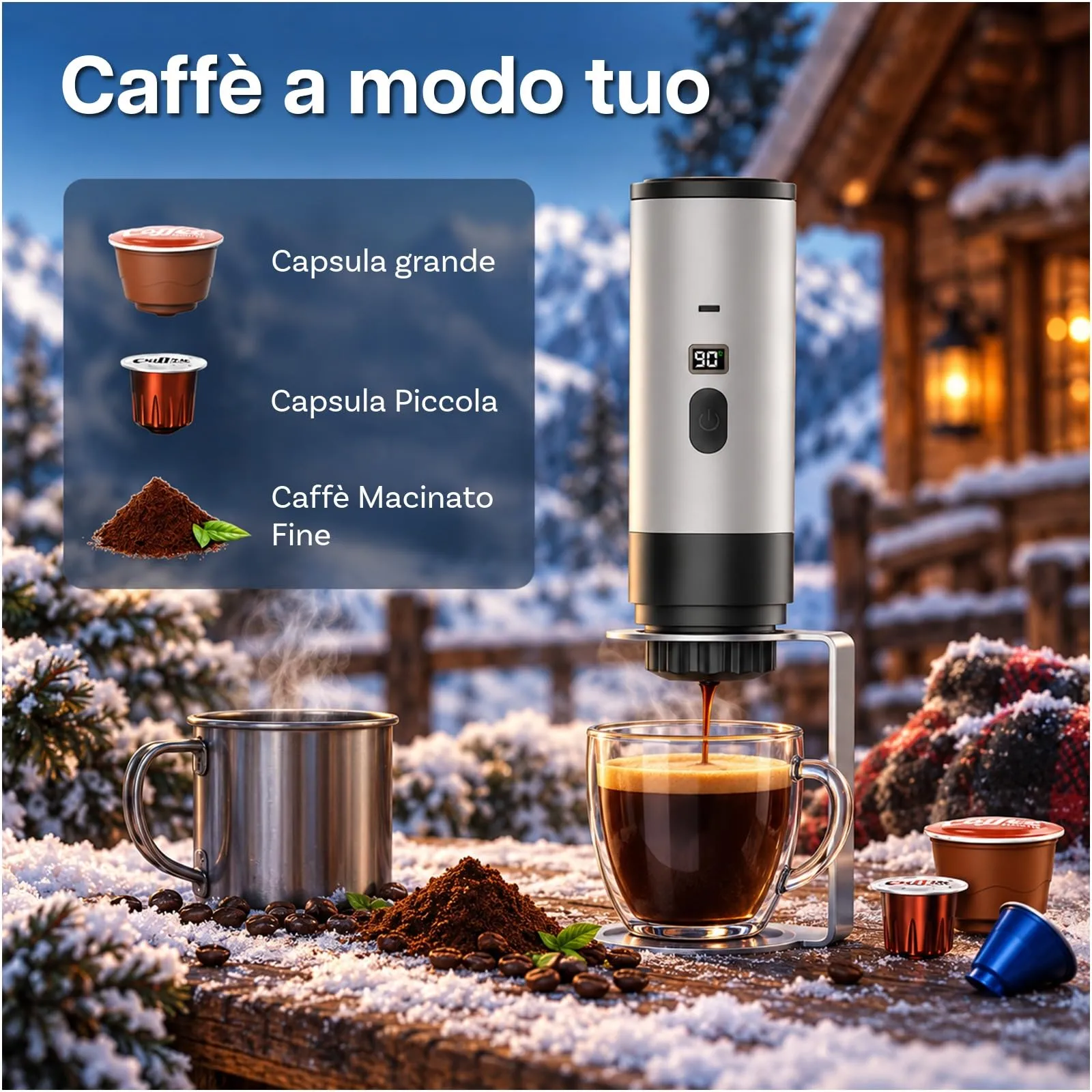 MMOBIEL Macchina Caffè Portatile Macchina da Caffè Espresso da Elettrica con Supporto, Riscaldante & USB-C – Compatibile con Capsule & Caffè Macinato per Viaggio, Campeggio, Casa, Auto, Ufficio - immagine 3