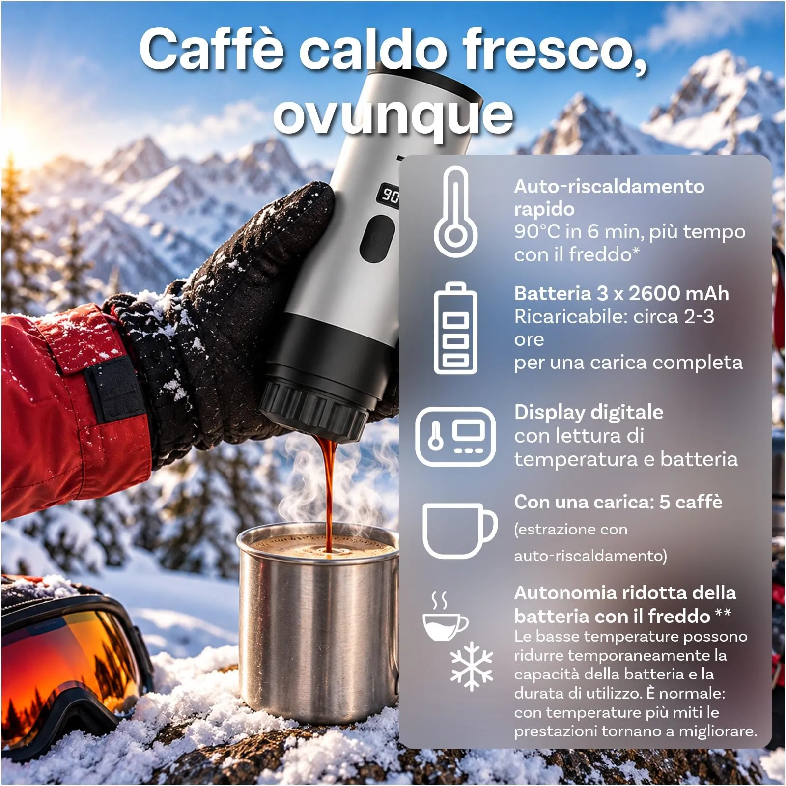 MMOBIEL Macchina Caffè Portatile Macchina da Caffè Espresso da Elettrica con Supporto, Riscaldante & USB-C – Compatibile con Capsule & Caffè Macinato per Viaggio, Campeggio, Casa, Auto, Ufficio - immagine 5