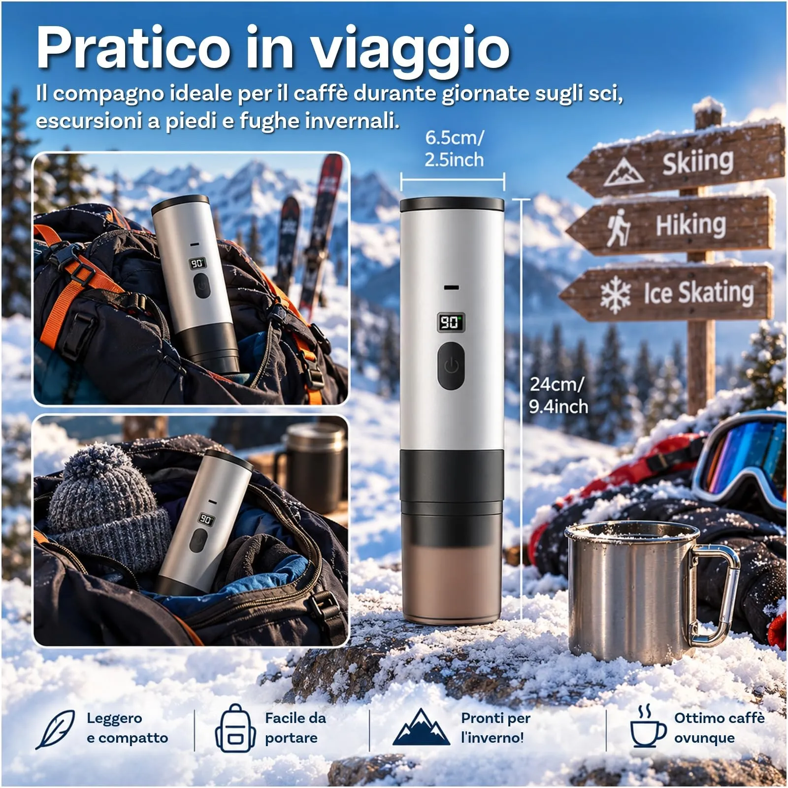 MMOBIEL Macchina Caffè Portatile Macchina da Caffè Espresso da Elettrica con Supporto, Riscaldante & USB-C – Compatibile con Capsule & Caffè Macinato per Viaggio, Campeggio, Casa, Auto, Ufficio - immagine 6
