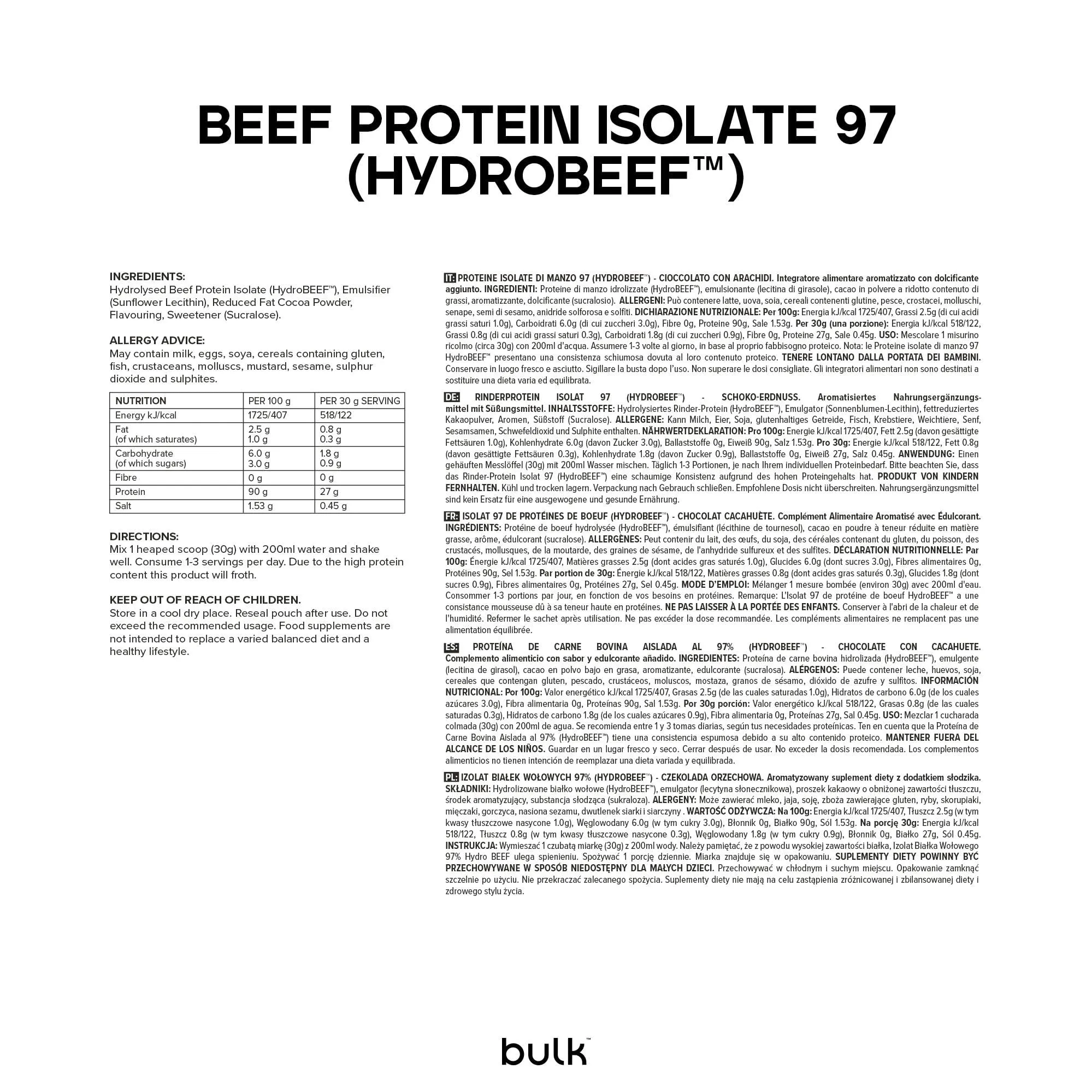 Bulk Beef Protein Isolate, Chocolate Peanut, Cioccolato con arachidi, 1 kg - immagine 6