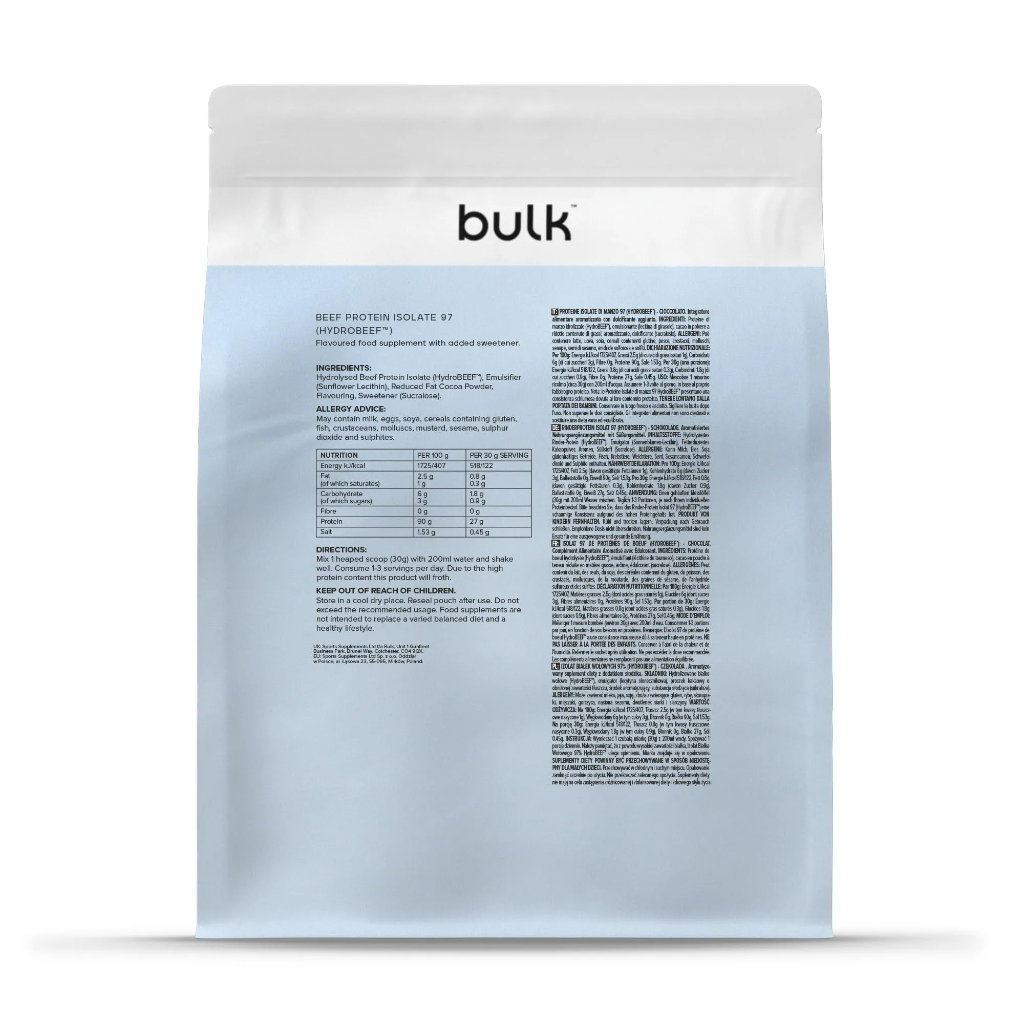 Bulk Beef Protein Isolate 97, Chocolate, Cioccolato, 500 g - immagine 6