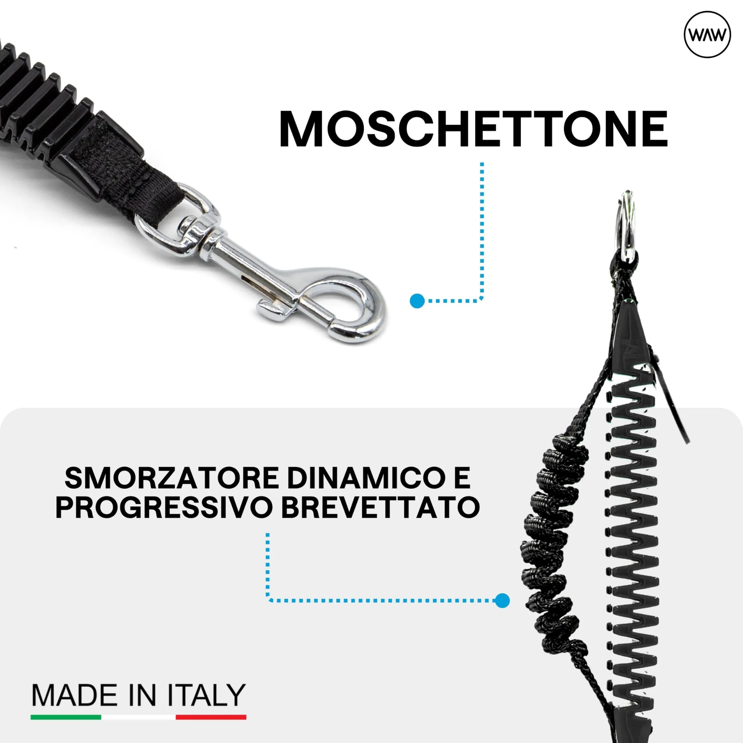 WAW, Smorzatore Antishock per Guinzaglio Cani, per Cani da 1 a 50 kg, Taglia L, Nero, Linea Basic - immagine 4