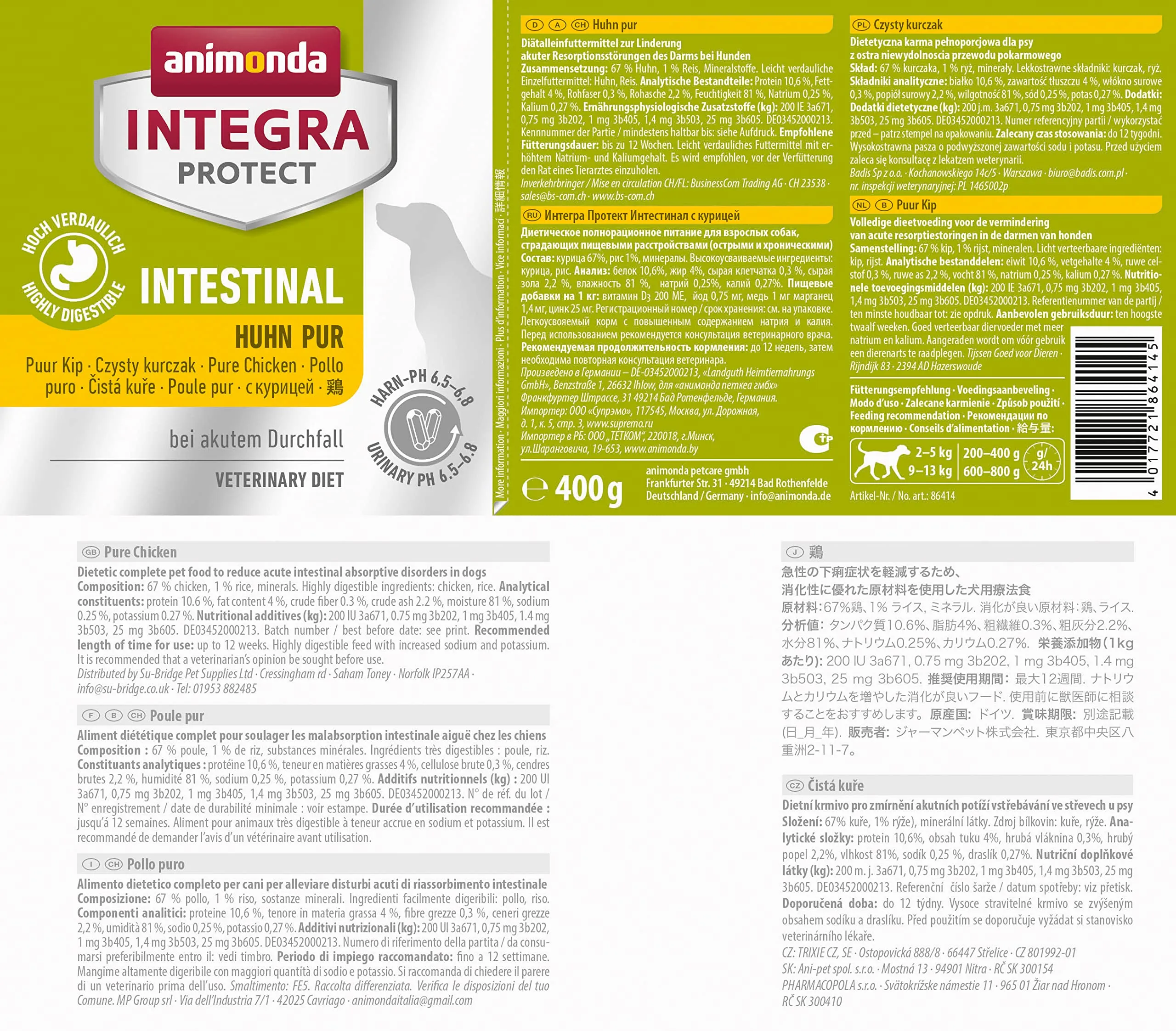 animonda Integra Protect Intestinal Cane, cibo dietetico per cani, alimento umido in caso di diarrea o vomito, puro tacchino, 6 x 400 g - immagine 2