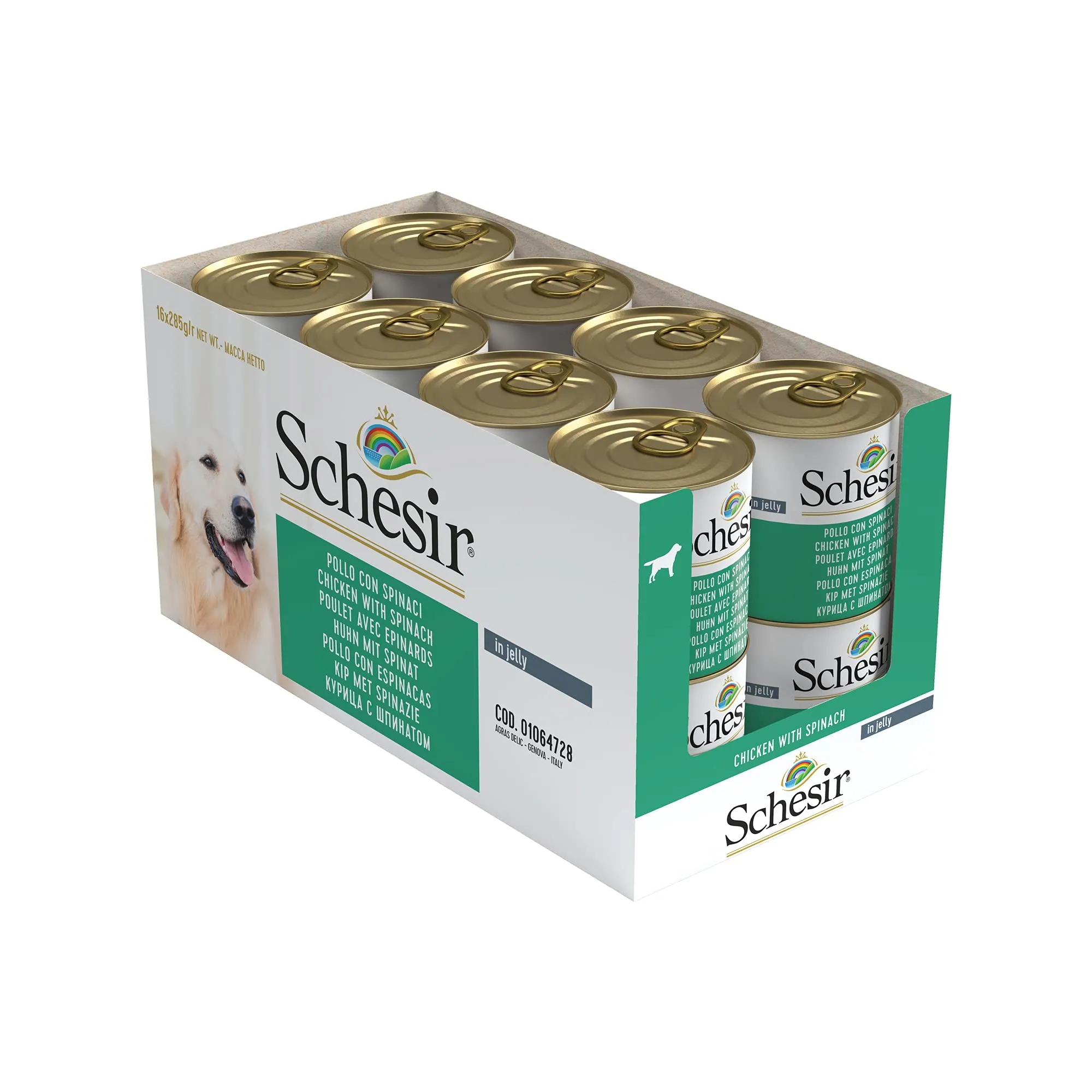 Schesir, Cibo Umido per Cani Adulti al Gusto Pollo con Spinaci, Filetti in Morbida Gelatina - Totale 4,56 Kg (16 Lattine da 285G) - immagine 3