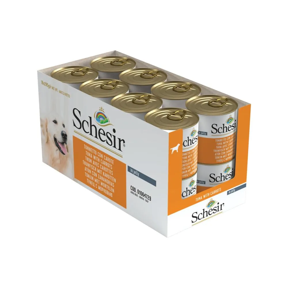Schesir, Cibo Umido per Cani Adulti al Gusto Tonnetto con Carote, Filetti in Morbida Gelatina - Totale 4,56 Kg (16 Lattine da 285G) - immagine 1