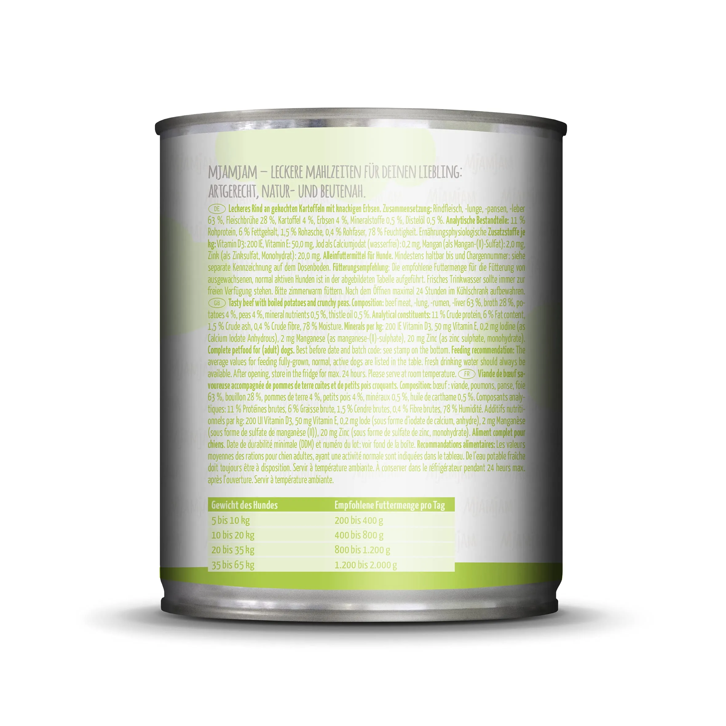 MjAMjAM - cibo umido premium per cani - delizioso manzo su patate bollite con piselli croccanti, confezione da 6 (6 x 800 g), naturale con carne extra - immagine 5
