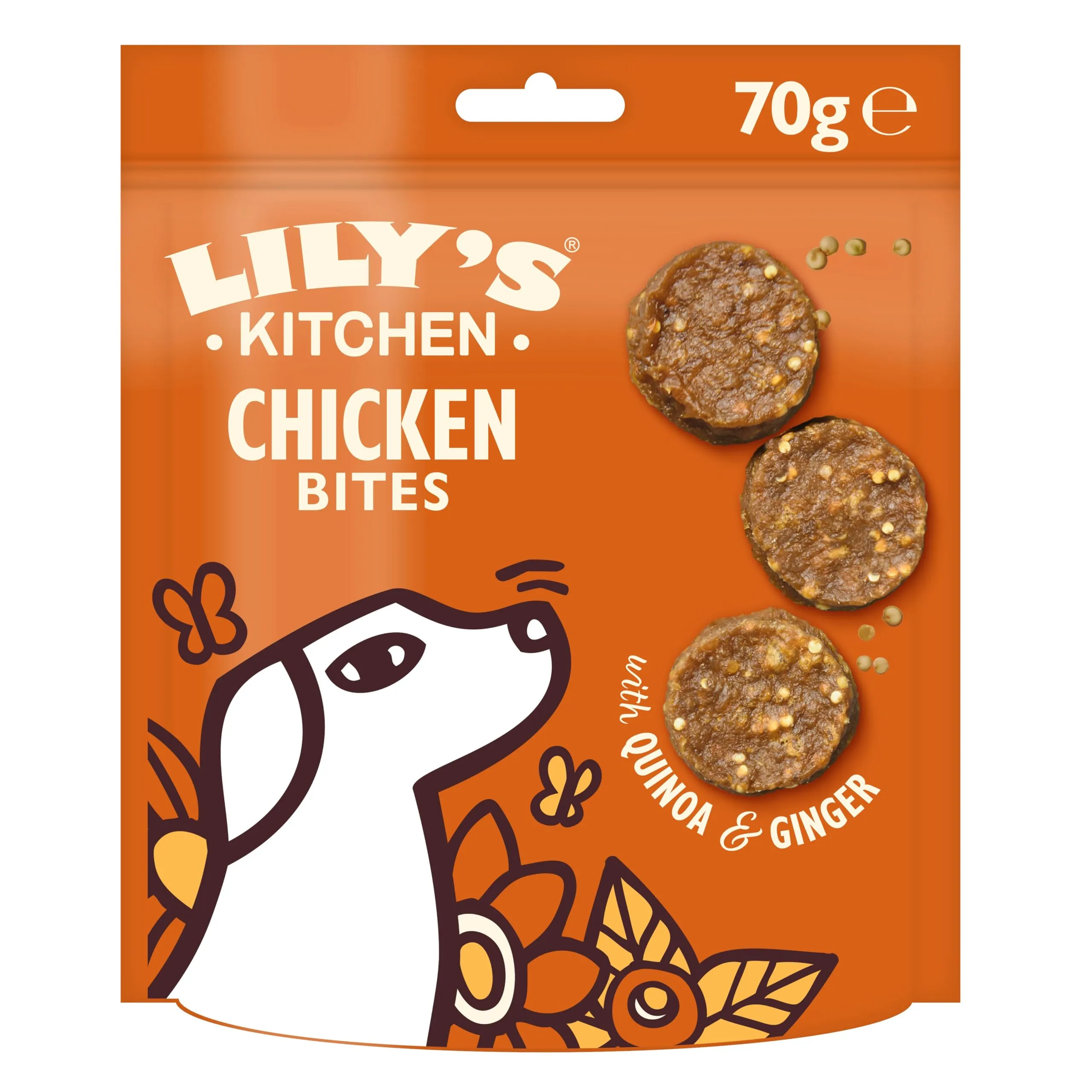Lily's Kitchen Preparata con ingredienti naturali Confezione di croccantini per cani adulti con pollo Bocconcini da Sgranocchiare per cani di taglia piccola, media e grande 8 x 70g - immagine 4
