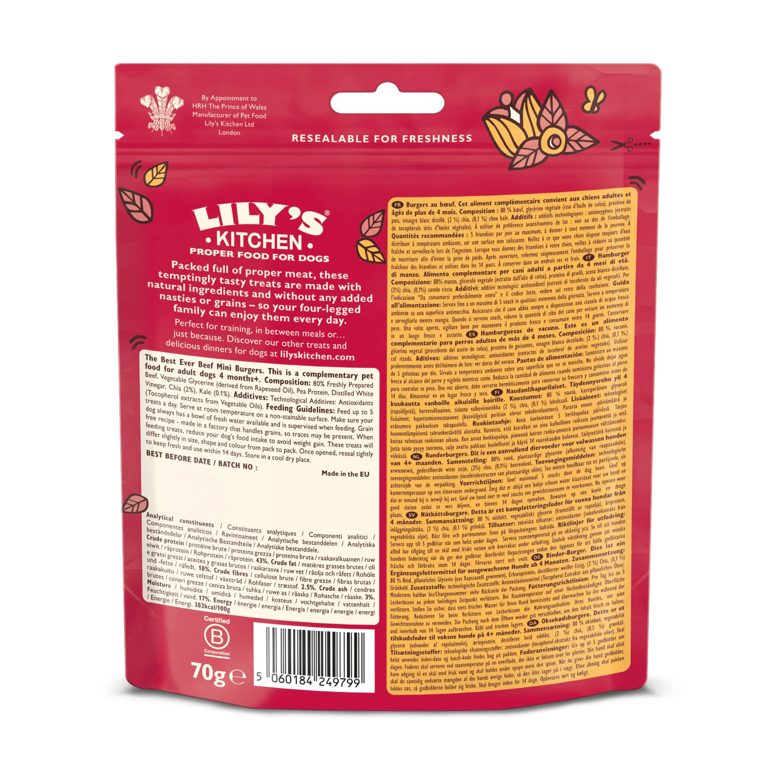 Lily's Kitchen Preparata con ingredienti naturali per cani adulti Confezione di mini hamburger di manzo Miglior Carne Ricette prive di cereali 8 x 70g - immagine 7