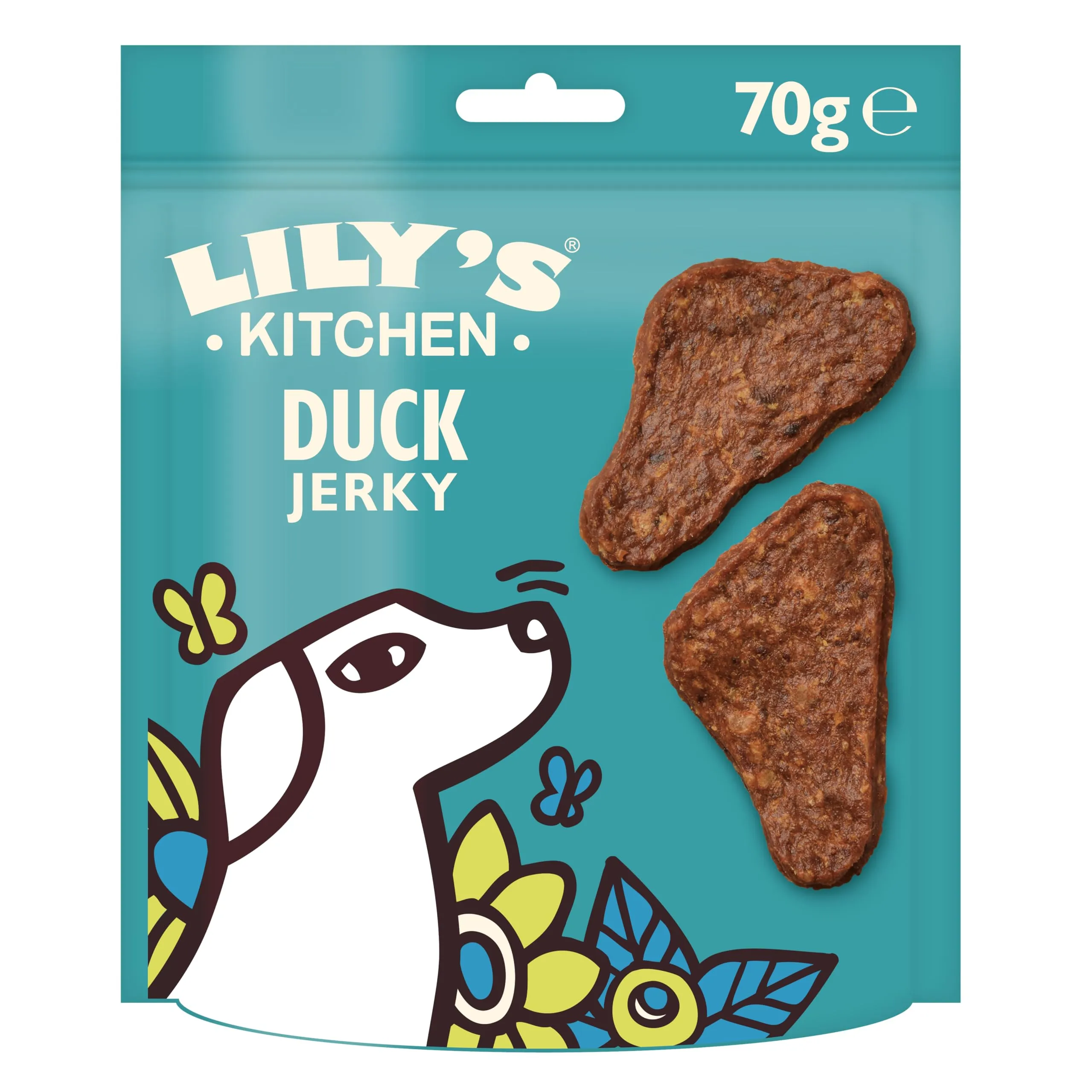 Lily's Kitchen Preparata con ingredienti naturali Confezione di croccantini per cani adulti con anatra Mini Jerky L’Anatra Decisa cani di taglia piccola, media e grande 8 x 70g - immagine 1
