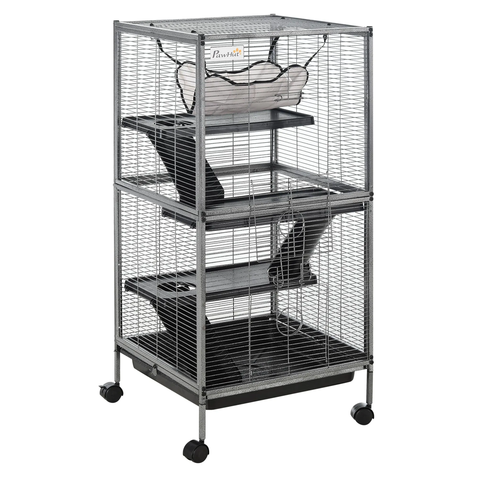 PawHut Gabbia per Piccoli Roditori in Acciaio 52x52x113.5cm Grigio Argento - immagine 1