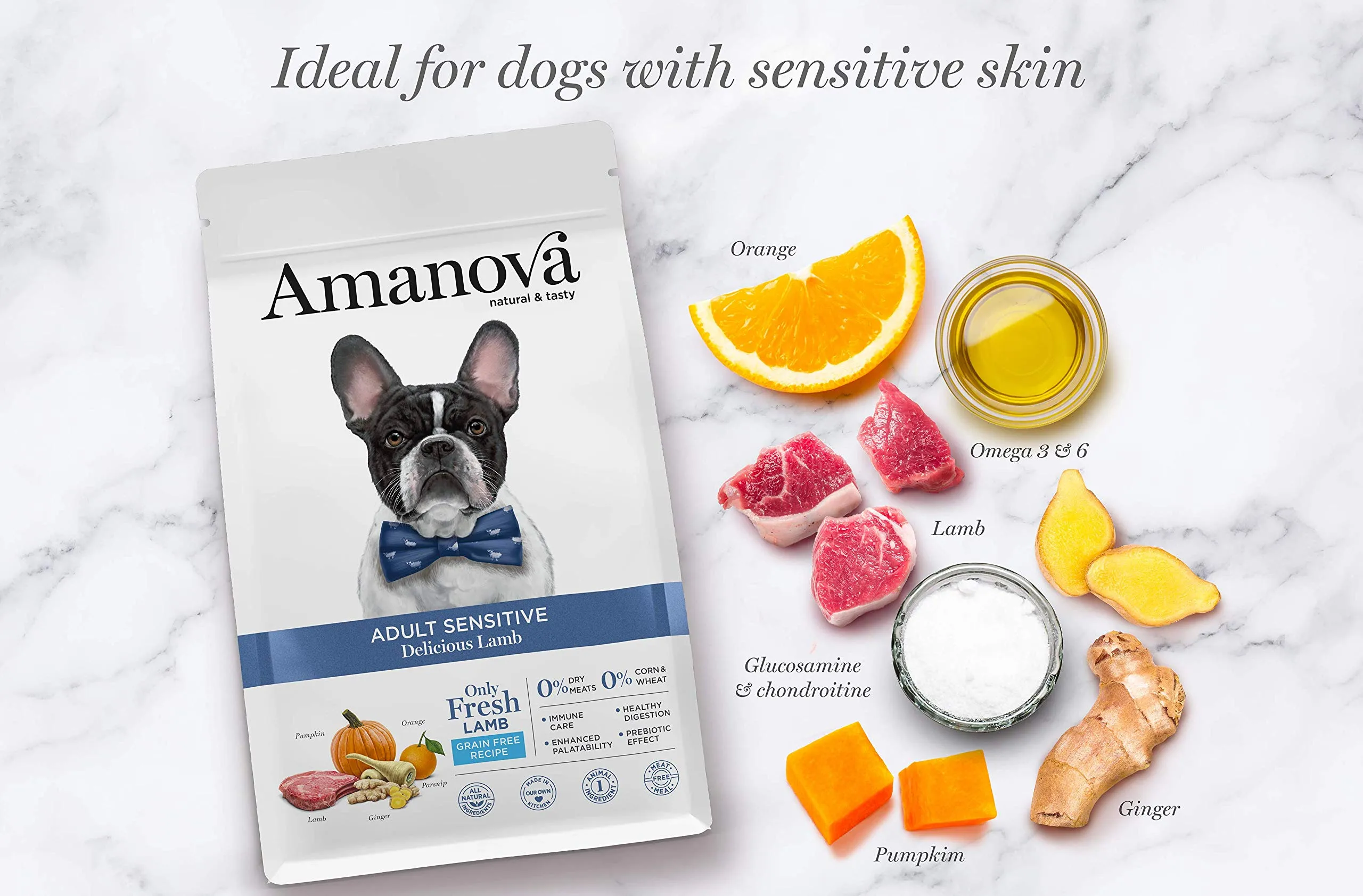 Amanova Cibo Secco per Cani Adulti di Taglia Media o Grande con Pelle o Pelo sensibile Gusto Agnello - 100% Naturale, ipoallergenico e monoproteico - Grain Free - Cruelty Free - Formato da 10 kg - immagine 5
