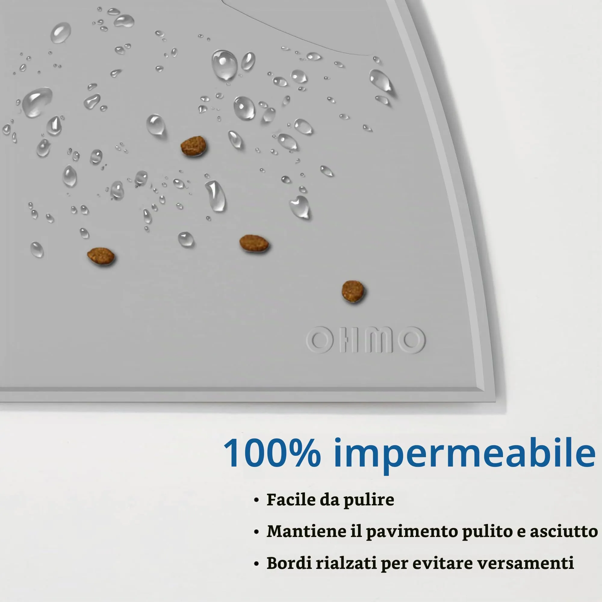 OHMO Tappetino Ciotola per Cani e Gatti in Silicone, Impermeabile Antiscivolo a Prova di Fuoriuscita per Cibo e Acqua, Facile da Pulire, 52x30cm, Cenere - immagine 5