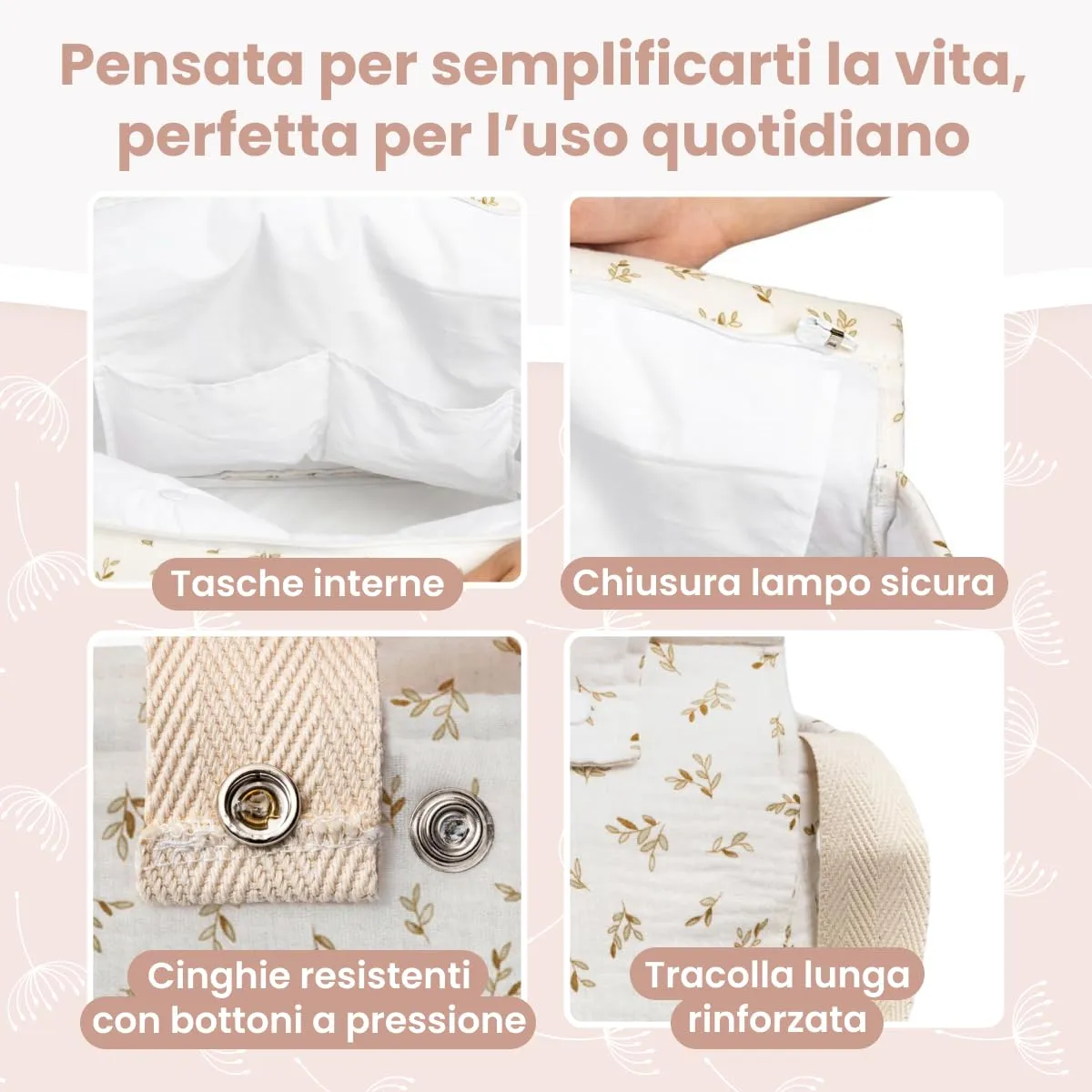 MIMUSELINA Borsa Passeggino Universale e Cambio Bambino | Borsa Fasciatoio Neonato con Ampia Capacità e Scomparti Interni | Organizer Maternità Elegante e Pratico | Realizzato in Spagna - immagine 7