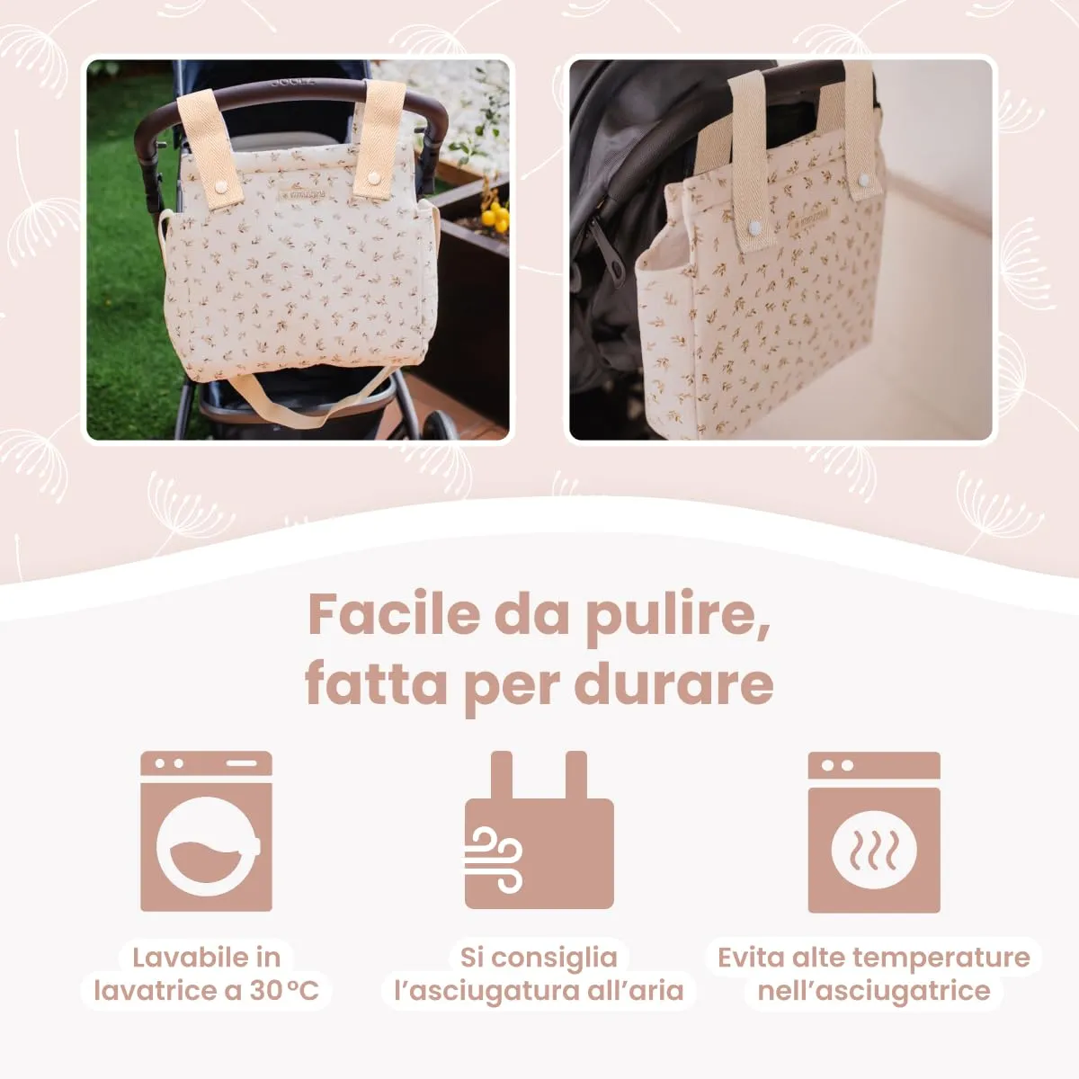 MIMUSELINA Borsa Passeggino Universale e Cambio Bambino | Borsa Fasciatoio Neonato con Ampia Capacità e Scomparti Interni | Organizer Maternità Elegante e Pratico | Realizzato in Spagna - immagine 8