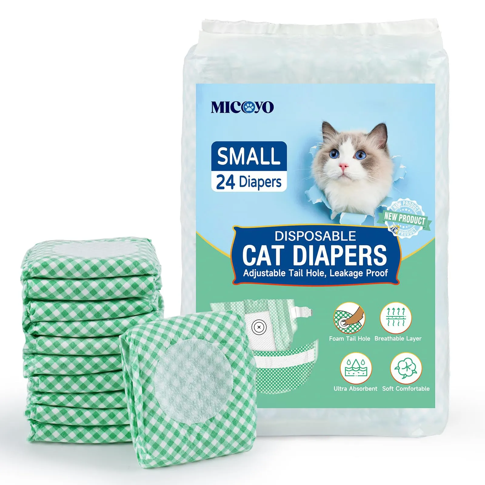 MICOOYO Pannolini usa e getta per cuccioli e gatti, pannolini per animali domestici super assorbenti per gatti e cani di piccola taglia, mutandine pannolino usa e getta per gatti femmine in calore (S - immagine 1