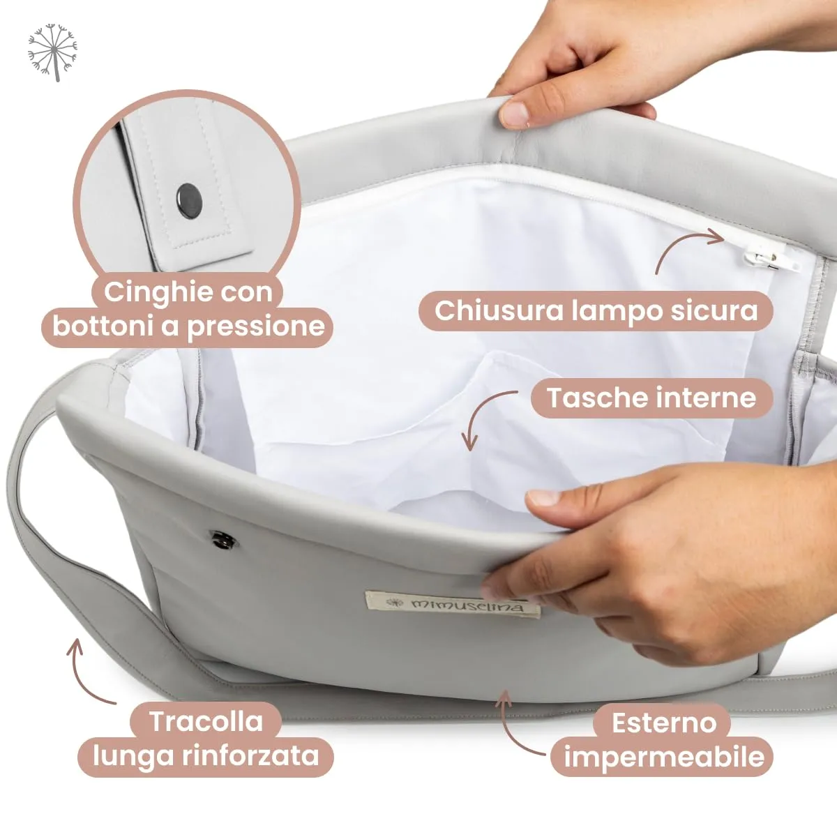 MIMUSELINA Borsa Passeggino Universale e Cambio Bambino | Borsa Fasciatoio Neonato con Ampia Capacità e Scomparti Interni | Organizer Maternità Elegante e Pratico | Realizzato in Spagna - immagine 2