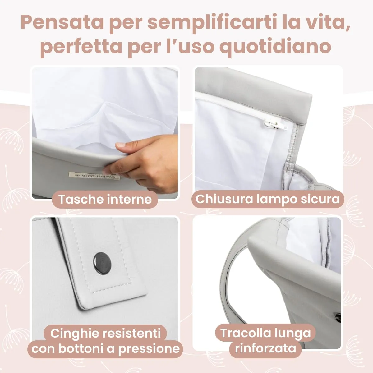 MIMUSELINA Borsa Passeggino Universale e Cambio Bambino | Borsa Fasciatoio Neonato con Ampia Capacità e Scomparti Interni | Organizer Maternità Elegante e Pratico | Realizzato in Spagna - immagine 7