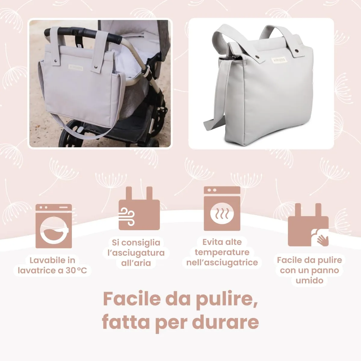 MIMUSELINA Borsa Passeggino Universale e Cambio Bambino | Borsa Fasciatoio Neonato con Ampia Capacità e Scomparti Interni | Organizer Maternità Elegante e Pratico | Realizzato in Spagna - immagine 8