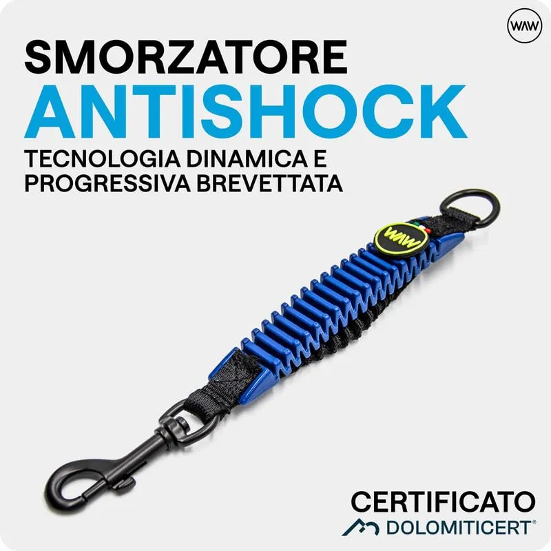 WAW, Smorzatore Antishock per Guinzaglio Cani, per Cani da 1 a 50 kg, Taglia XS, Blu Indaco/Nero, Linea F-Black - immagine 2